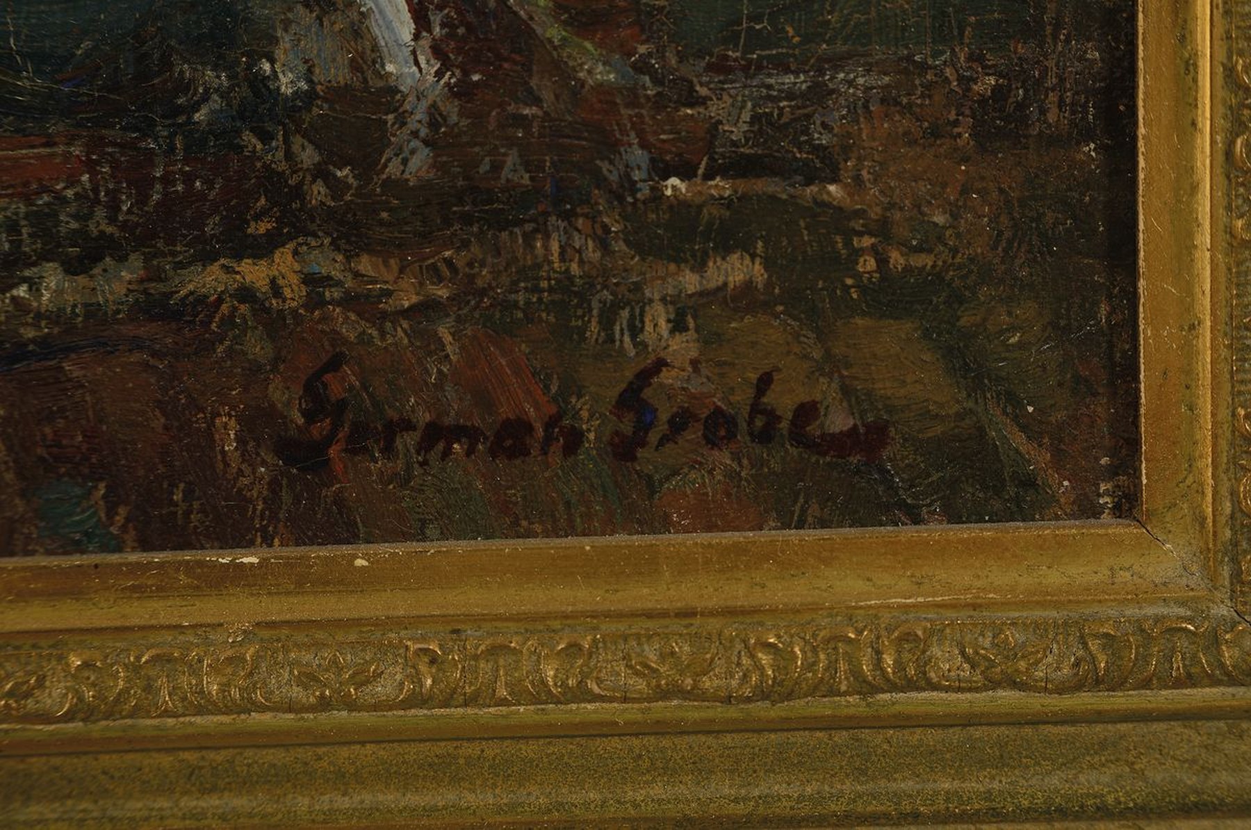 Detail a: German Grobe, 1857 Hanau-1938 Düsseldorf, junge Frau mit Korb in einem von Mauern umschlossenen Garten, Öl/Lwd, rechts unten signiert, ca. ...