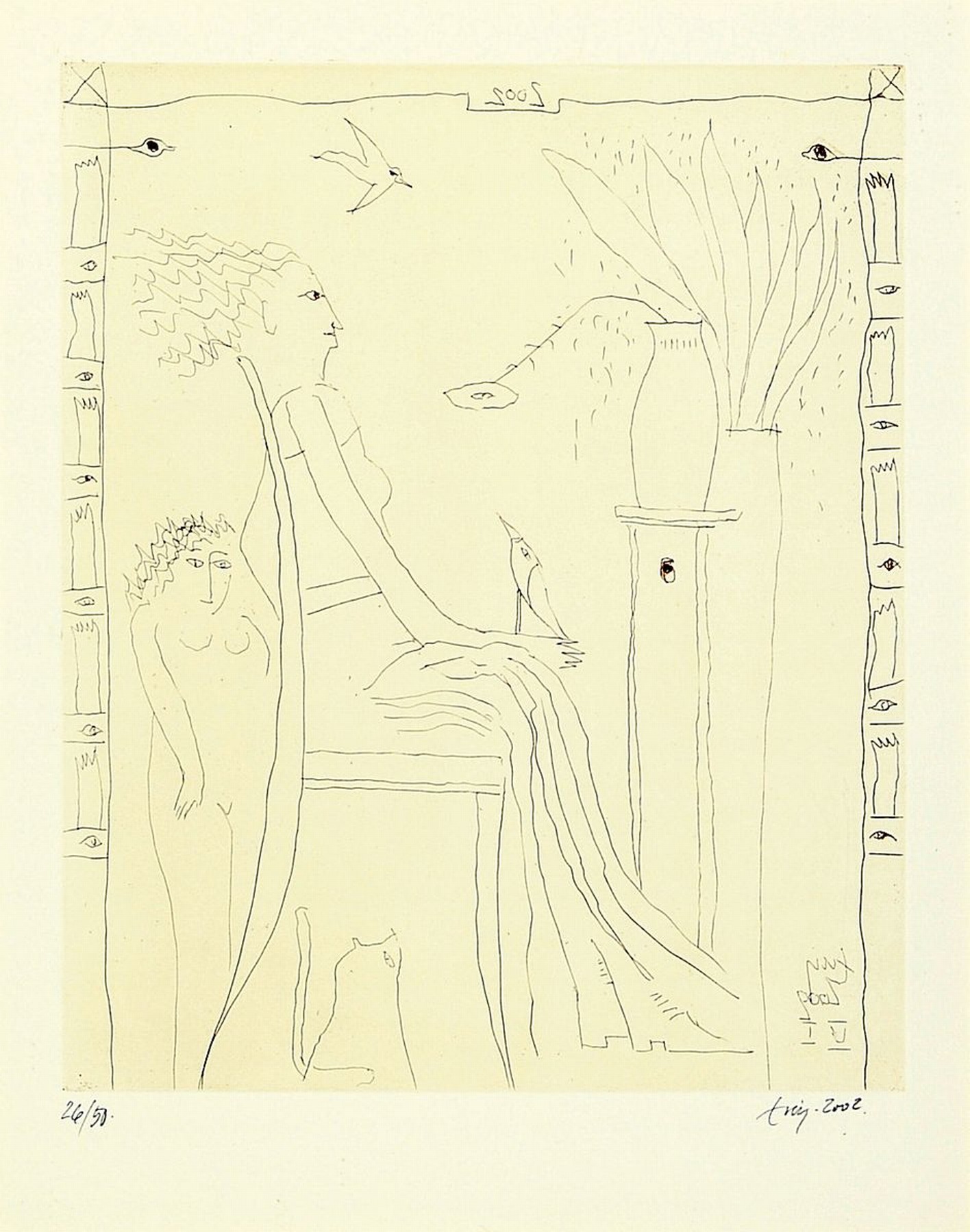 Unbekannter Künstler, sign. Essig, num. 26/50, dat. 2002, unter Glas, gesamt ca. 73x61 cm