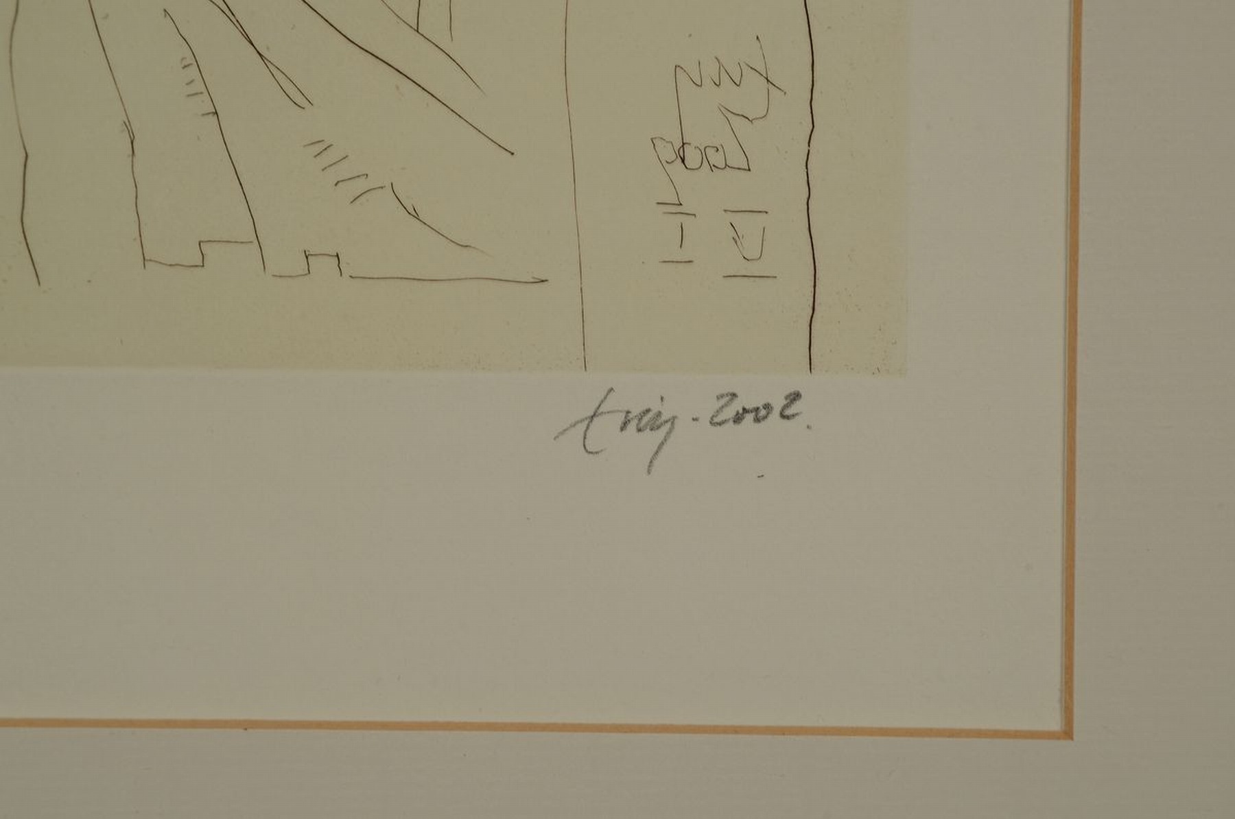 Detail a: Unbekannter Künstler, sign. Essig, num. 26/50, dat. 2002, unter Glas, gesamt ca. 73x61 cm