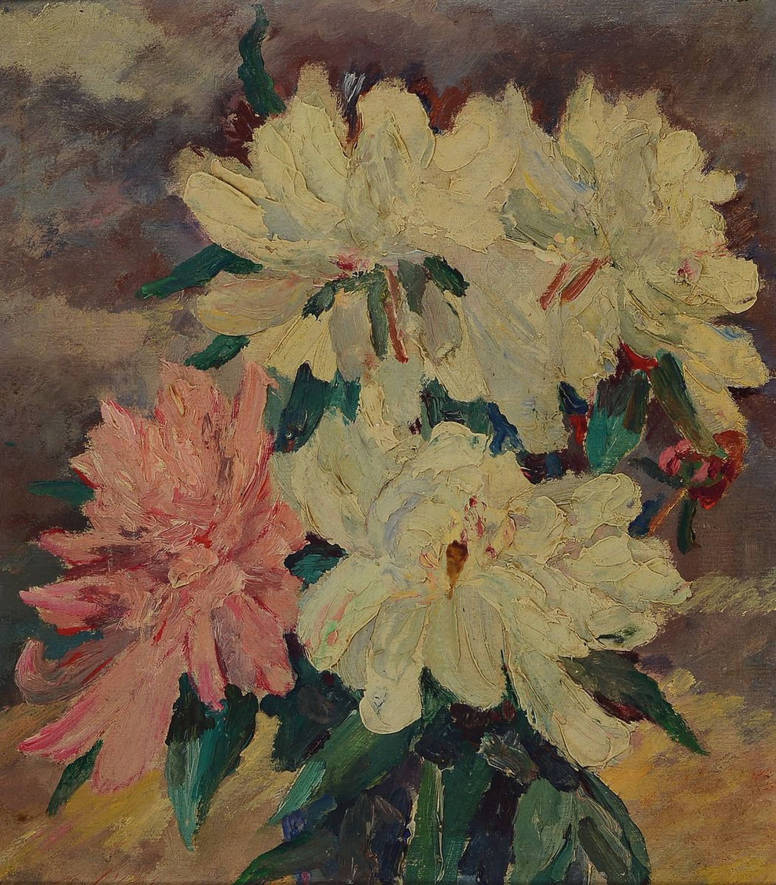 Unbekannter Künstler, 1. Hälfte 20. Jh., Blumenstillleben, Öl/Malkarton, links unten kaum leserlich signiert, ca. 31x27cm, R. ca. 41x37cm