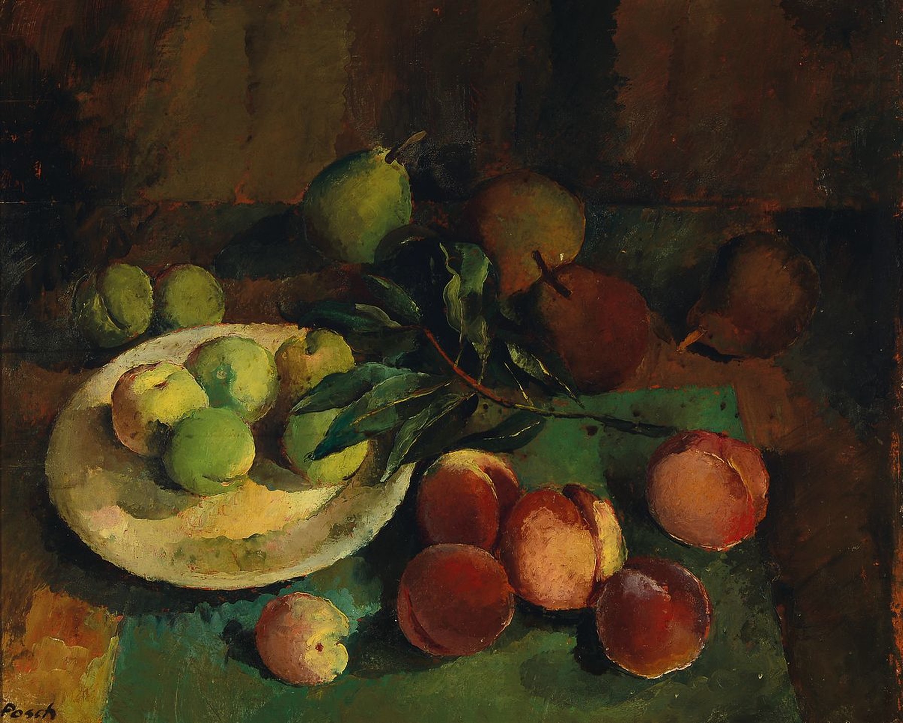 Alexander Posch, 1890 Schönberg-1950 Darmstadt, Stillleben mit Äpfeln, Birnen und Pfirsichen, Öl/Holz, links unten signiert, ca. 45x54cm, R. ca. ...