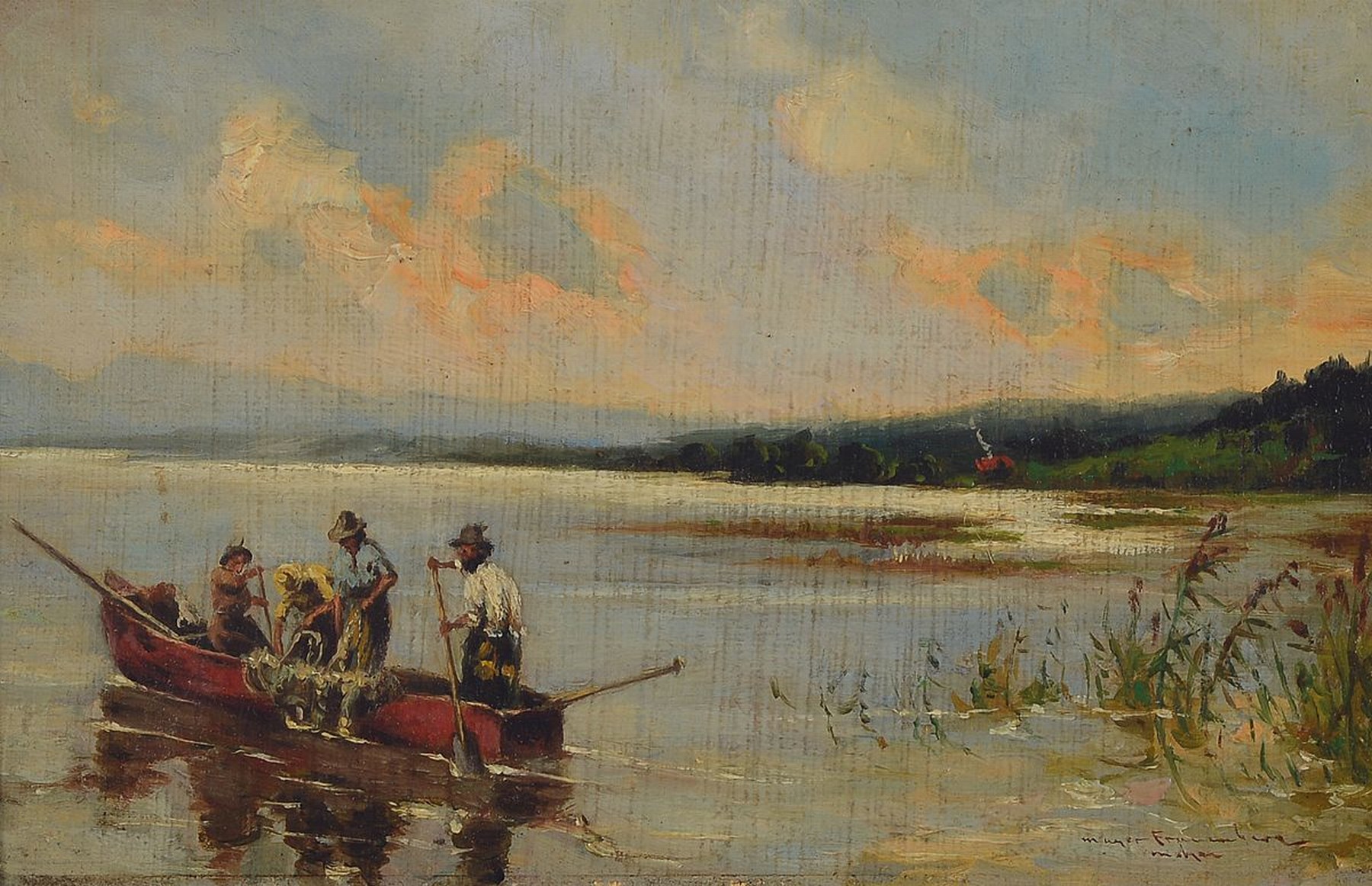 Ignaz Mayer-Frauenberg, 1874 Birnkofen-1932, Schüler von Defregger, "Fischer am Chiemsee", so verso bez., Öl/Malkarton, gekonnte ...