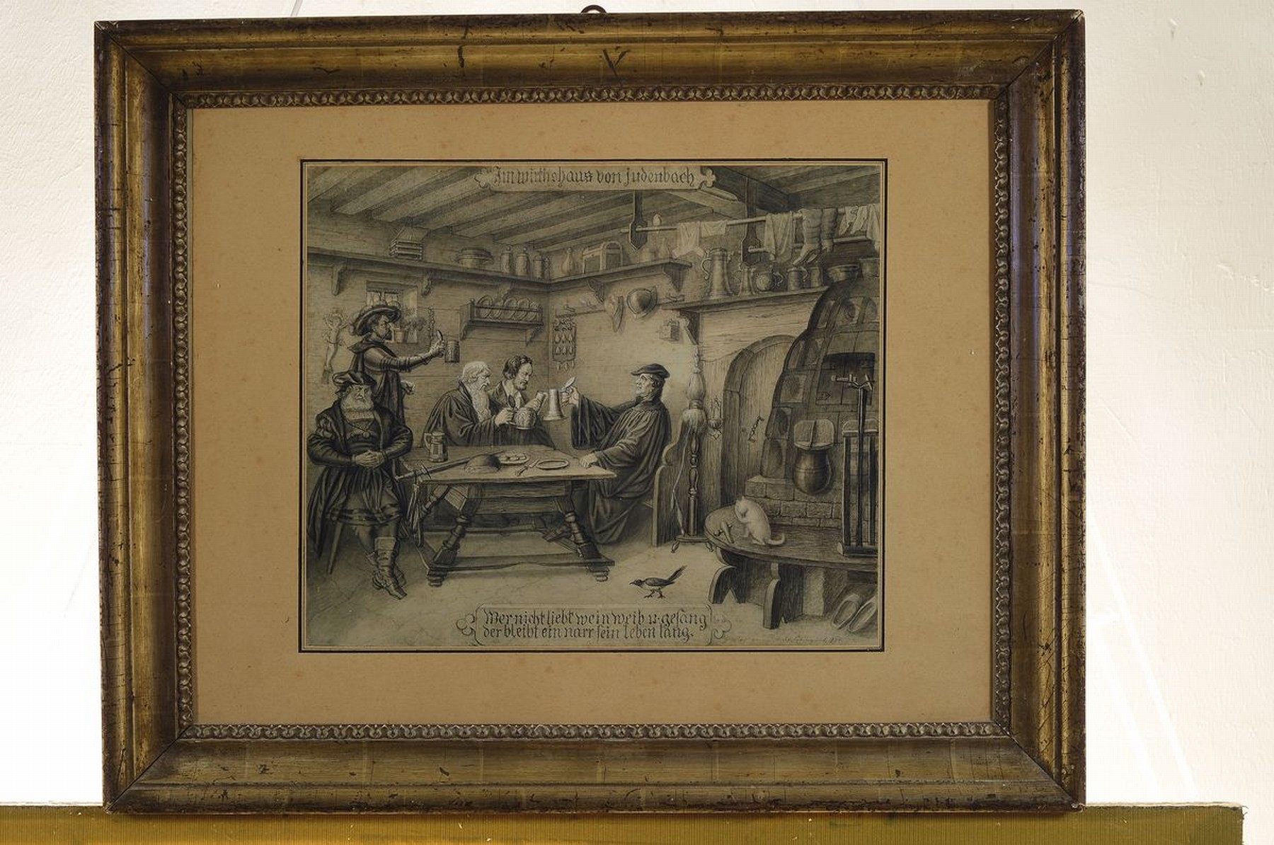 Detail k: Gustav von Dornis, 1812 - 1881, Darstellung: Am Wirtshaus von Judenbach, mit Martin Luther, dieses Wirtshaus wurde in Sonneberg wieder aufgebaut, zur ...