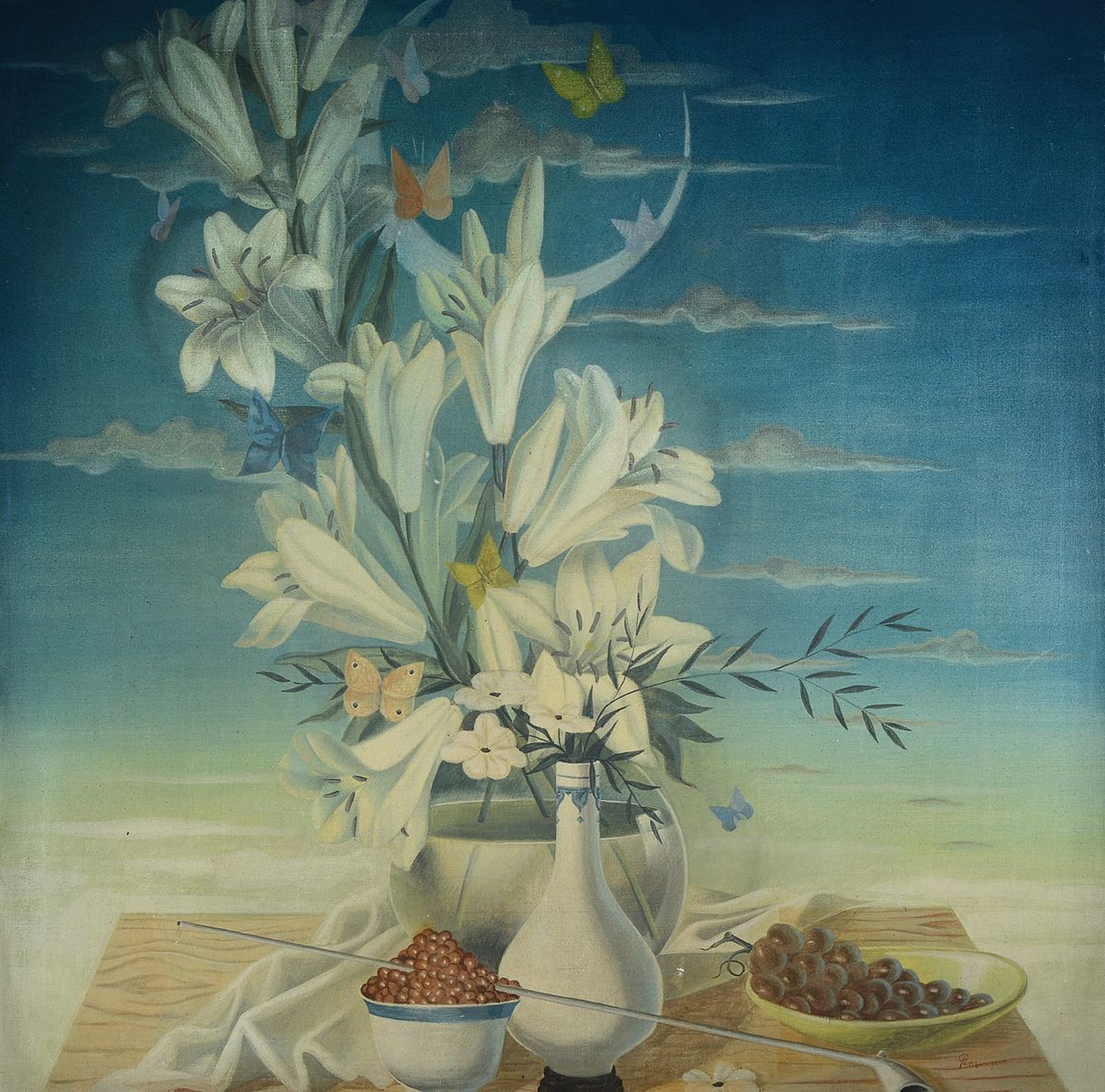 Tommy Parzinger, 1903 München-1981 New York, Stillleben, Öl/Lwd, rechts unten signiert, verso mit Ausstellungsetikett München,ca. 90 x 90 cm, ...