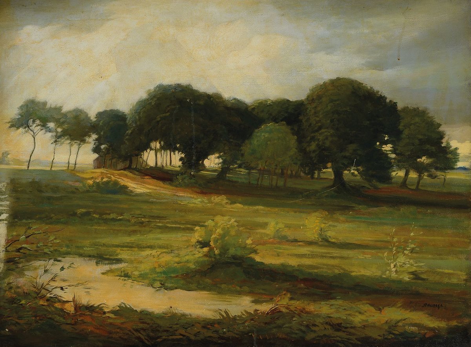 Franz Staudigl, 1885 Wien-1944 Passau, Landschaft mit Bäumen, Öl/Lwd, rechts unten signiert, ca. 70 x 96cm, Altersspuren