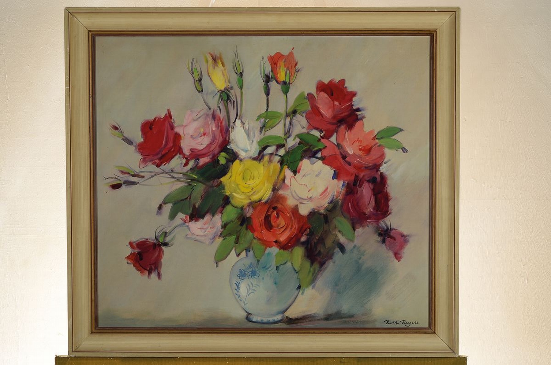 Detail k: Rolf Regele, 1899 Bozen-1987 Siegmundskron, Blumenstillleben, Öl/Malkarton, rechts unten signiert, ca. 56 x 63 cm, Rahmen ca. 66x73cm