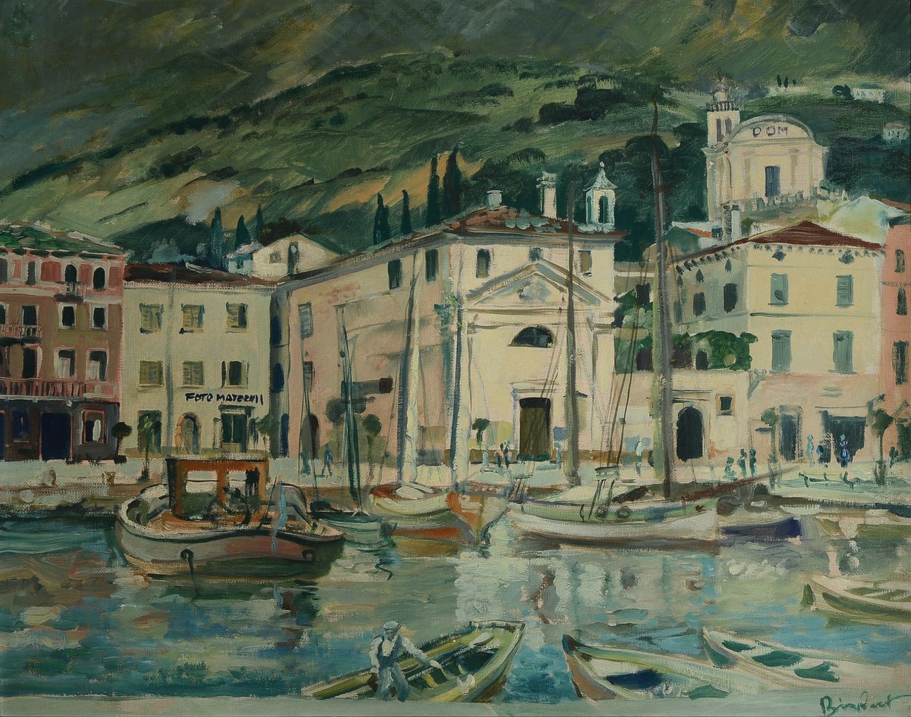 Binkert o.ä., Maler der 1. Hälfte des 20. Jh., Italienische Hafenstadt, Öl/Lwd, rechts unten signiert, ca. 54x66cm, R. ca. 62x74cm