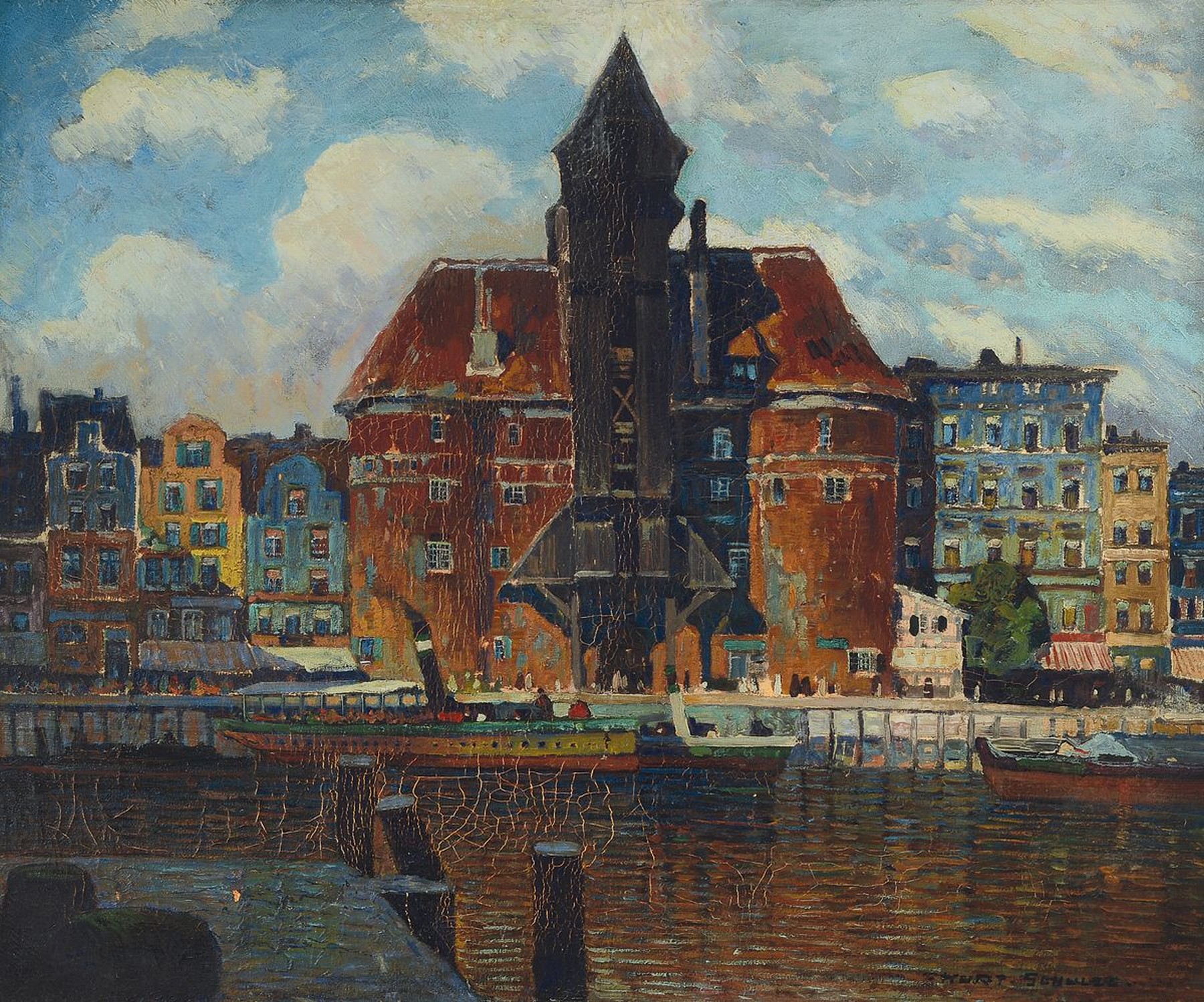 Kurt Schulze, geb. 1877 Dresden, war ansässig in Berlin, Blick auf das Krantor in Danzig, Öl/Lwd, rechts unten signiert, ca. 75x90cm, R. ca. 81x97cm