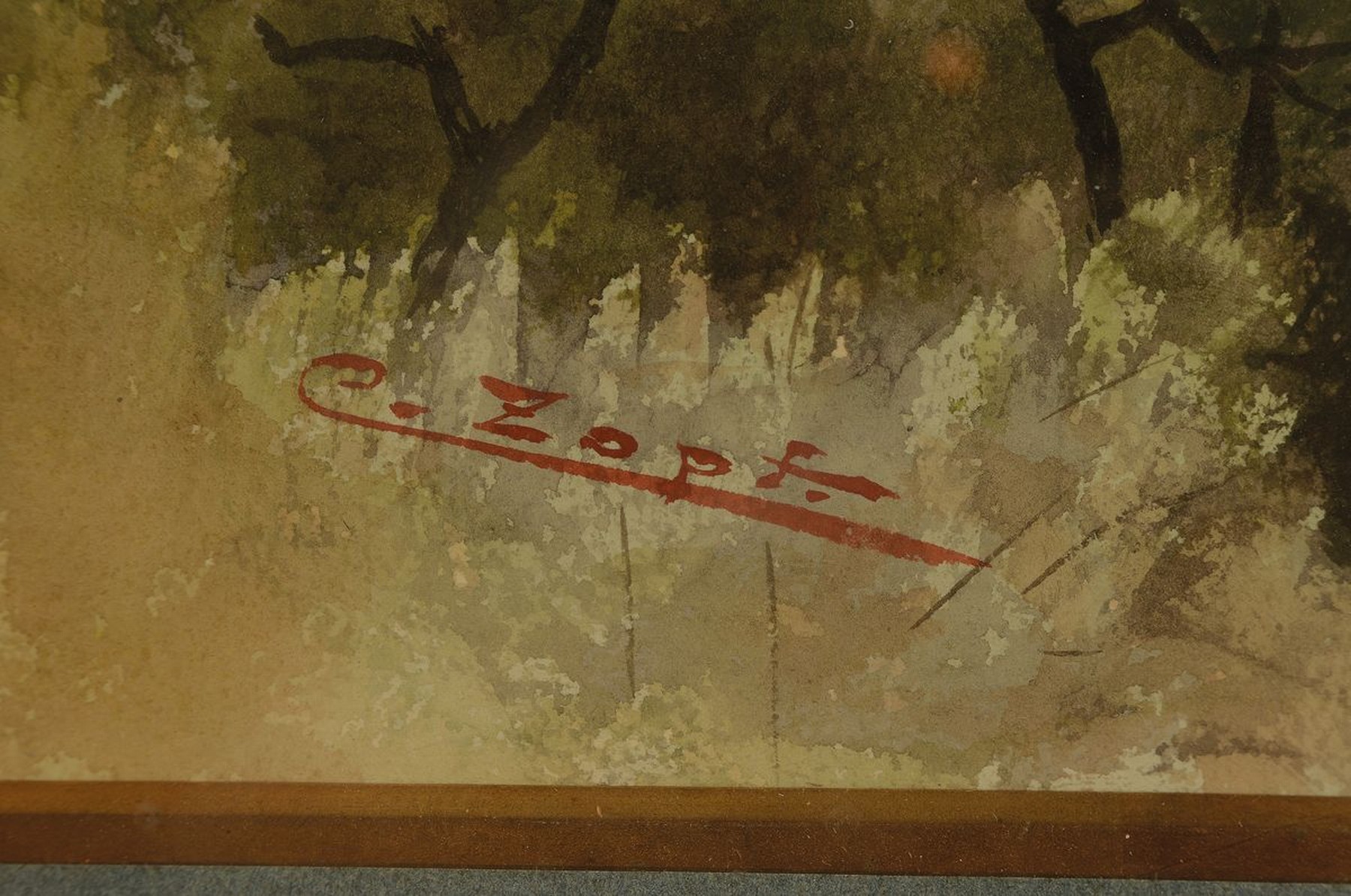 Detail a: Carl Zopf, geb. 1958 Neuruppin, Studium in Berlin und an der Akademie München, hier: Blick auf die Altstadt von Dachau, Gouache auf Papier, ...