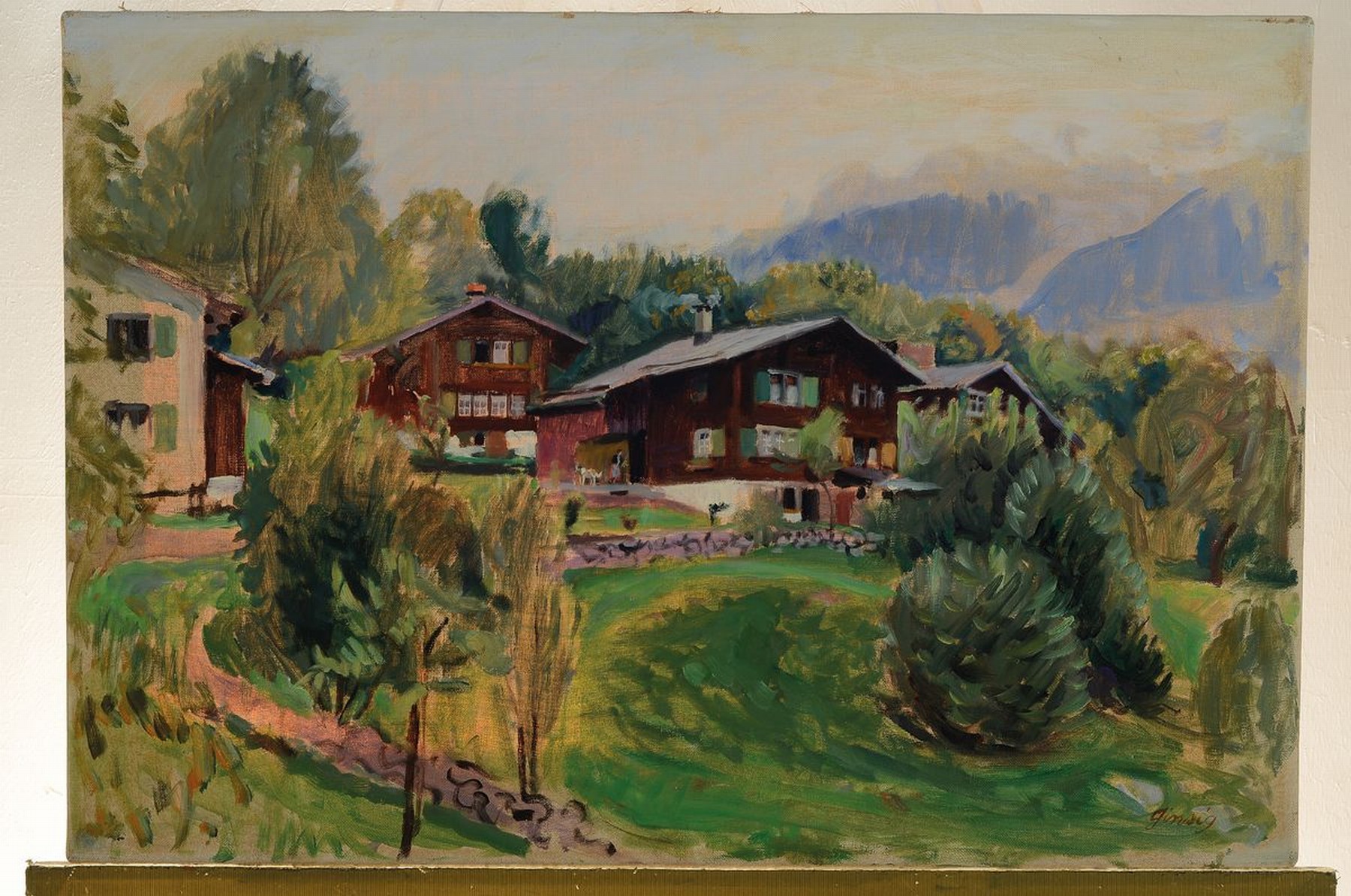 Detail k: Markus Ginsig, 1909 Zürich-1997 Schwanden, Bauernhöfe im Schweizer Voralpenland, Öl/Lwd, rechts unten signiert, ca. 50x73cm
