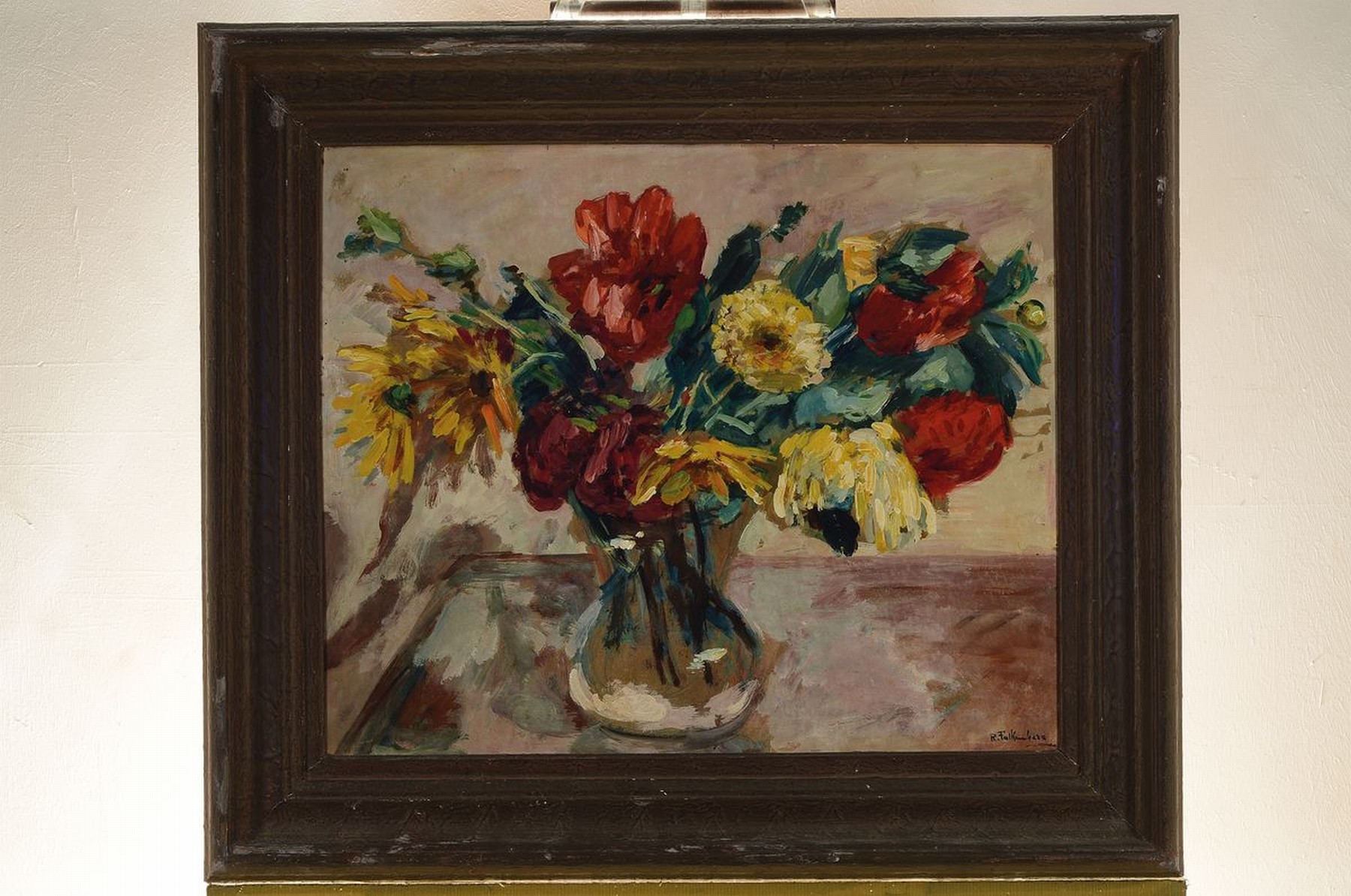 Detail k: Richard Falkenberg, 1875 Wuppertal-1948 Zeulenroda, Blumenstillleben, Öl/Holz, rechts unten signiert, ca. 50x60cm, R. ca. 69x79cm