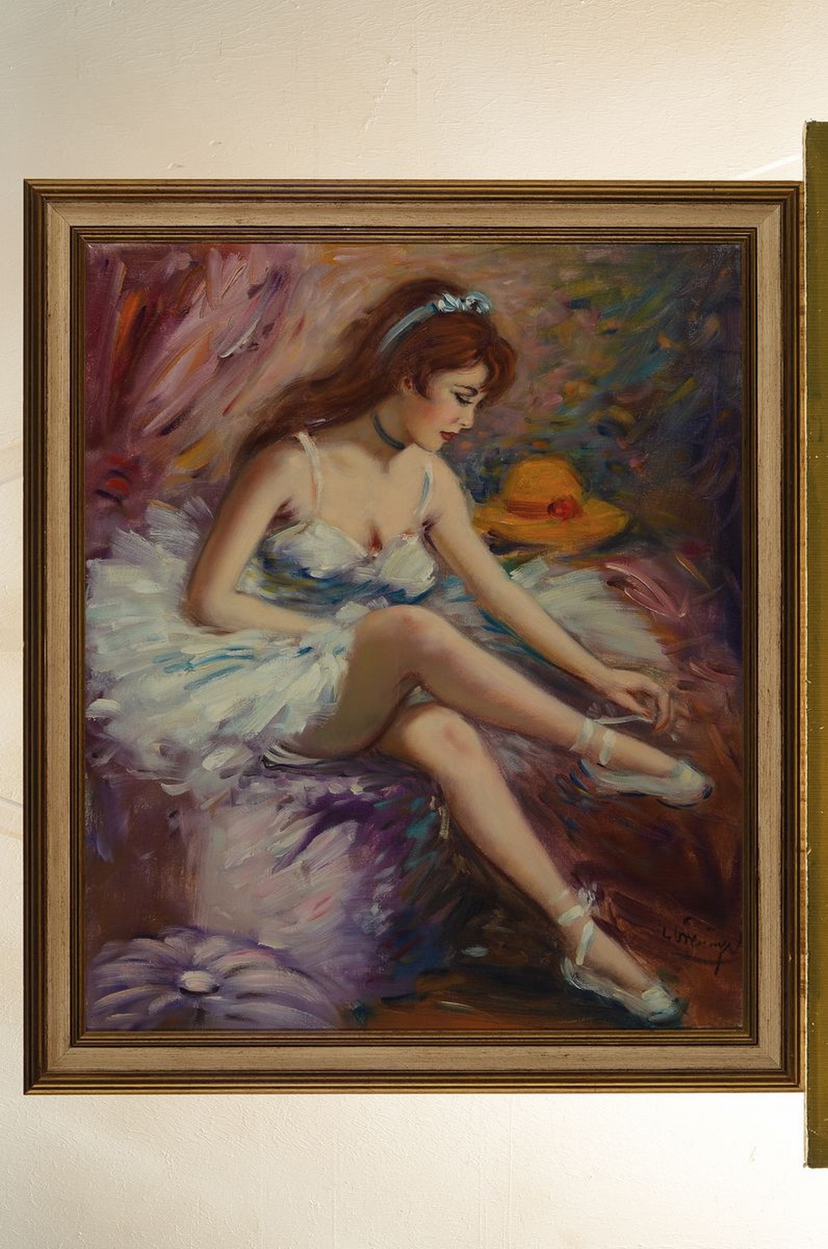 Detail k: Helmut Breuninger, 1921-1998, Tänzerin beim Binden der Schuhe, Öl/Lwd, rechts unten signiert, ca. 60x50cm, R. ca. 68x58cm