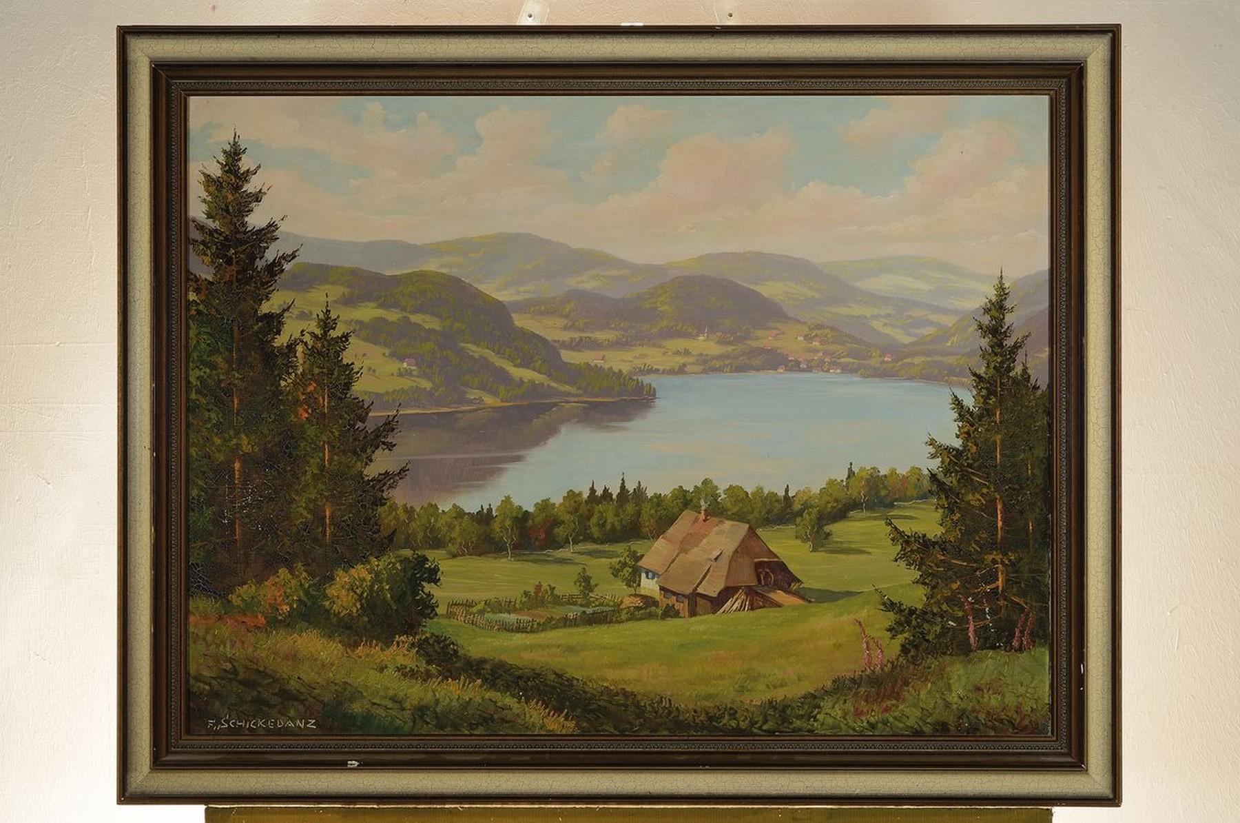 Detail k: Fritz Schickedanz, 1915 Frankfurt-1972 Karlsruhe, Studium an der Akademie Karlsruhe, bekannter Schwarzwaldmaler, hier: Titisee mit Seehäusl, ...
