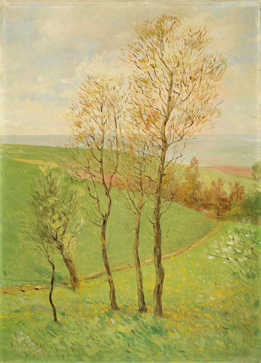 Adolf Luntz, 1875 Wien-1934 Karlsruhe, Bodensee, so rückseitig betitelt, Landschaft mit Baumgruppe, Öl/Lwd, rückseitig auf dem Keilrahmen ...