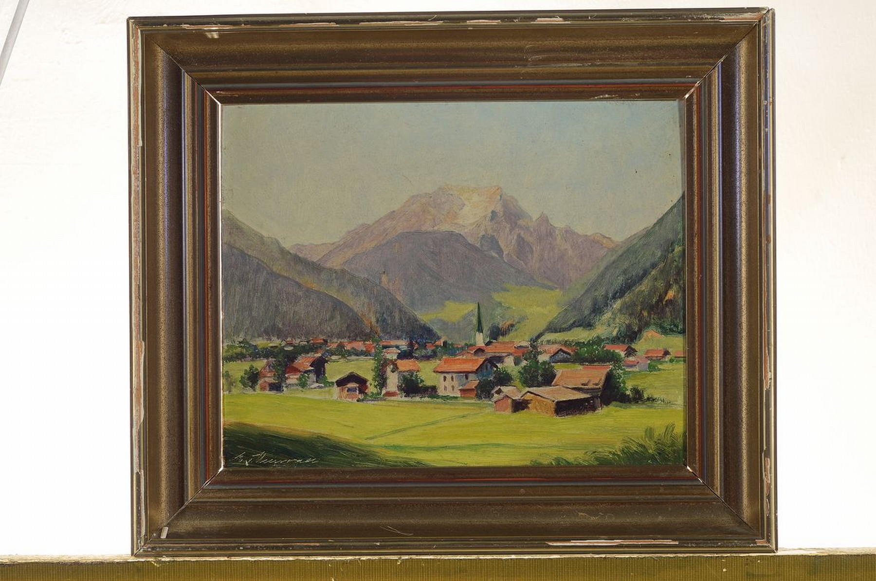 Detail k: E. von Harrach, Malerei aus den 1930er Jahren, Blick auf Mayrhofen im Zillertal, Öl/Malkarton, links unten signiert, ca. 20x25cm, R. ca. 28x34cm