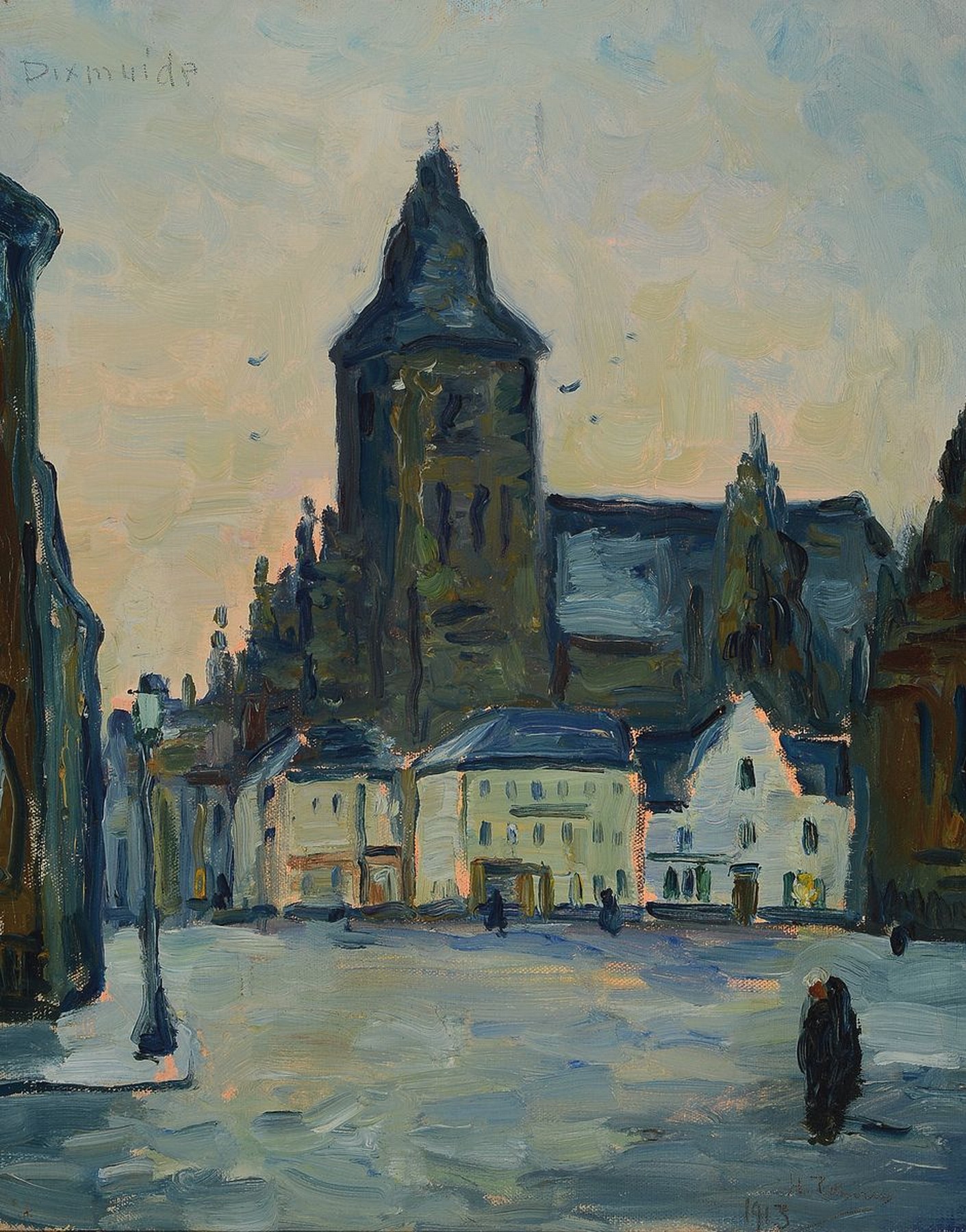 Unbekannter Künstler, datiert 1913, Szene aus Dixmuide, Öl/Lwd, rechts unten unleserlich signiert und dat., ca. 47x37cm, R. ca. 51x41cm