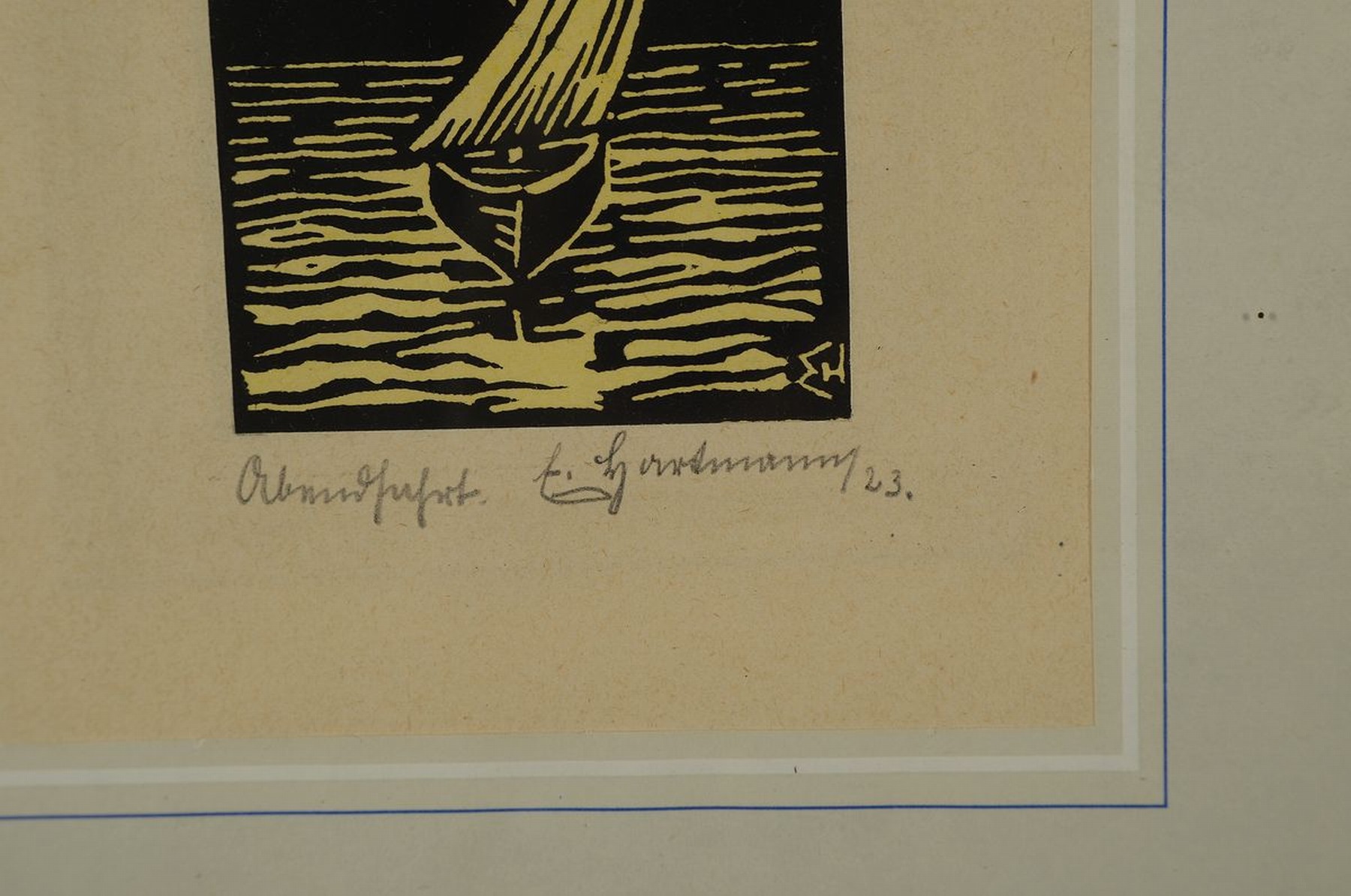 Detail a: Erich Hartmann,, 1886 Elberfeld-1974 Hamburg , Segelboot, Holzschnitt, signiert und bezeichnet Abendfahrt, dat. 23, ca. 10 x 6.2 cm/Blattmaß: 16.5 x ...