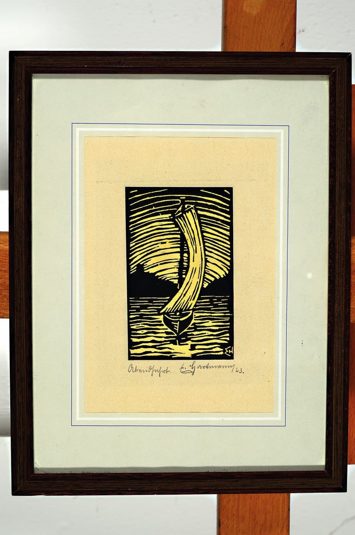 Detail k: Erich Hartmann,, 1886 Elberfeld-1974 Hamburg , Segelboot, Holzschnitt, signiert und bezeichnet Abendfahrt, dat. 23, ca. 10 x 6.2 cm/Blattmaß: 16.5 x ...