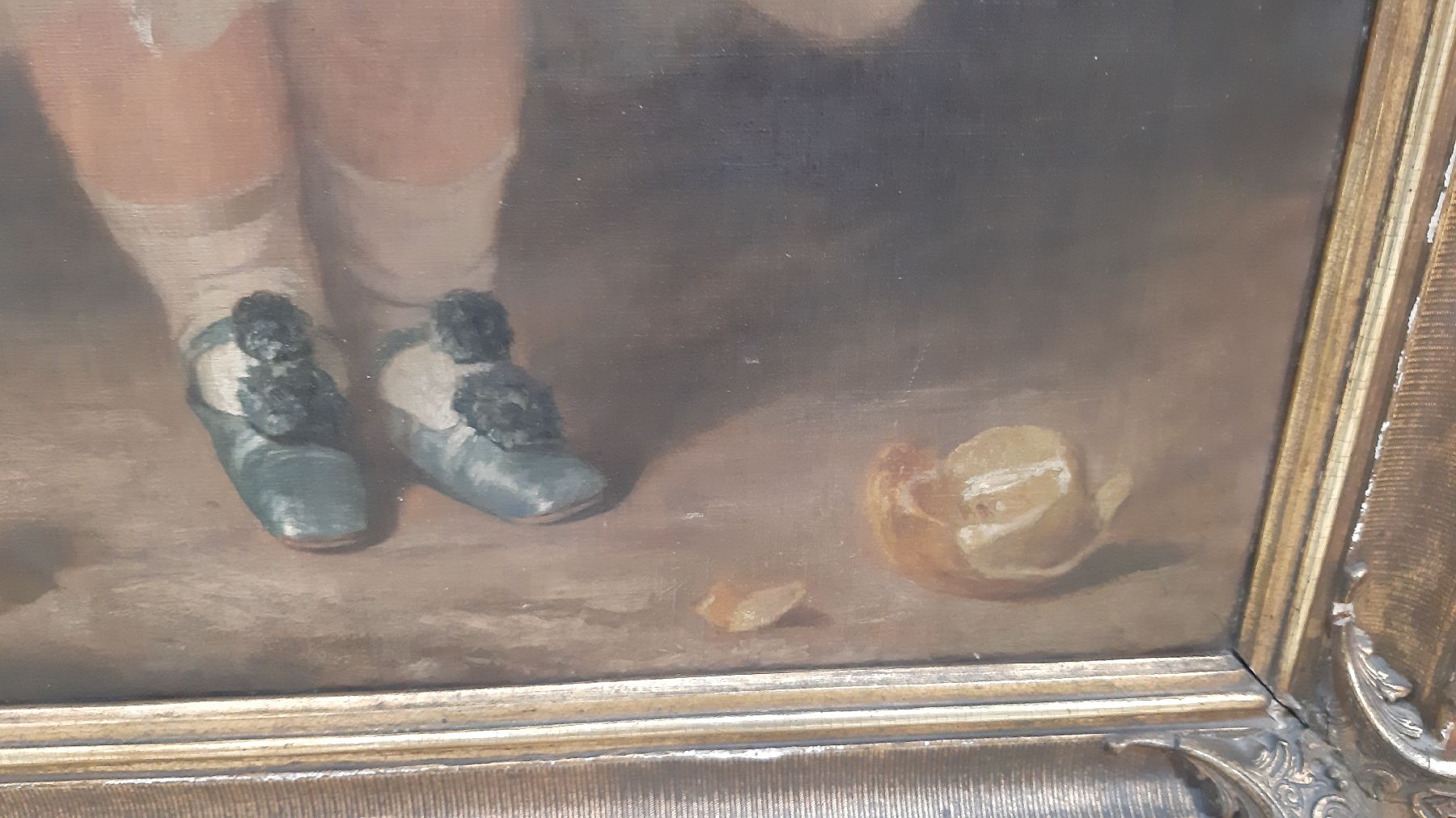 Detail d: Unbekannter Künstler, deutsch, um 1870, Ganzporträt eines Kindes, Öl/Lwd, feine lasierende Malerei mit gekonntem Inkarnat und Stofflichkeit, ...