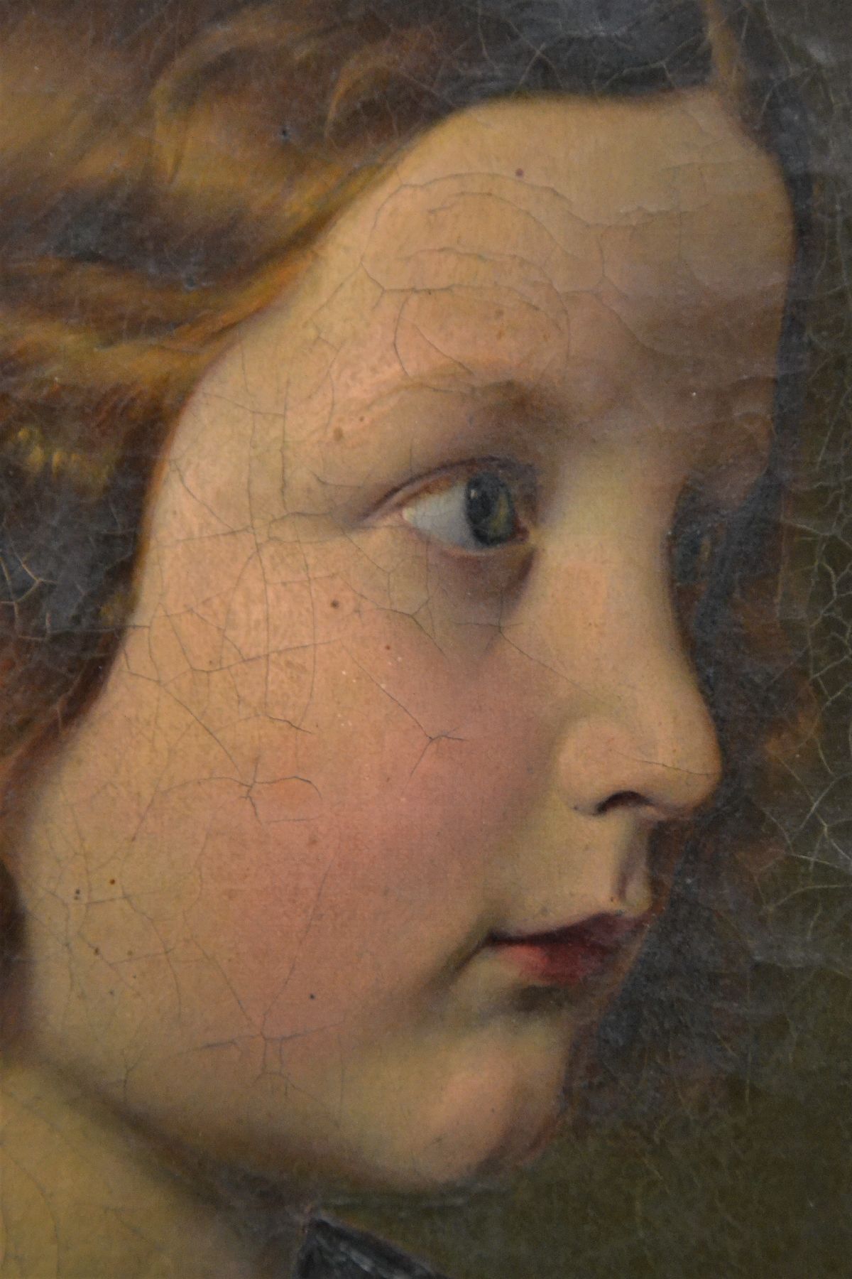 Detail c: Unbekannter Künstler, Münchener Schule, um 1900, Porträt eines Mädchens mit rotblonden Locken, Öl/Lwd, kleinere Farbfehlstellen, ca. 41x35cm, R. ...