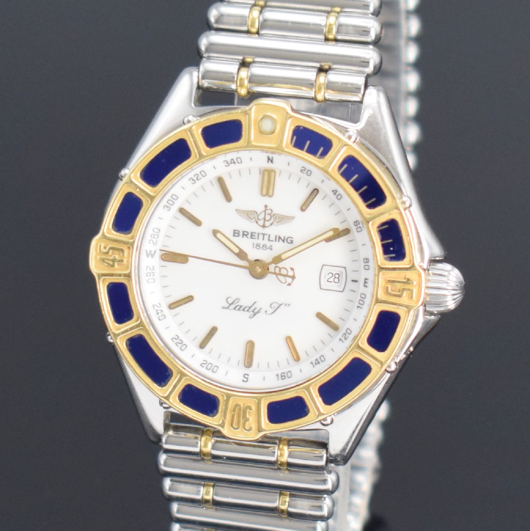 Detail c: BREITLING Lady J Damenarmbanduhr Referenz D52065, Schweiz um 1995, quarz, verschr. Edelstahlgeh. inkl. orig. Gliederband m. Faltschl., GG-Lünette ...