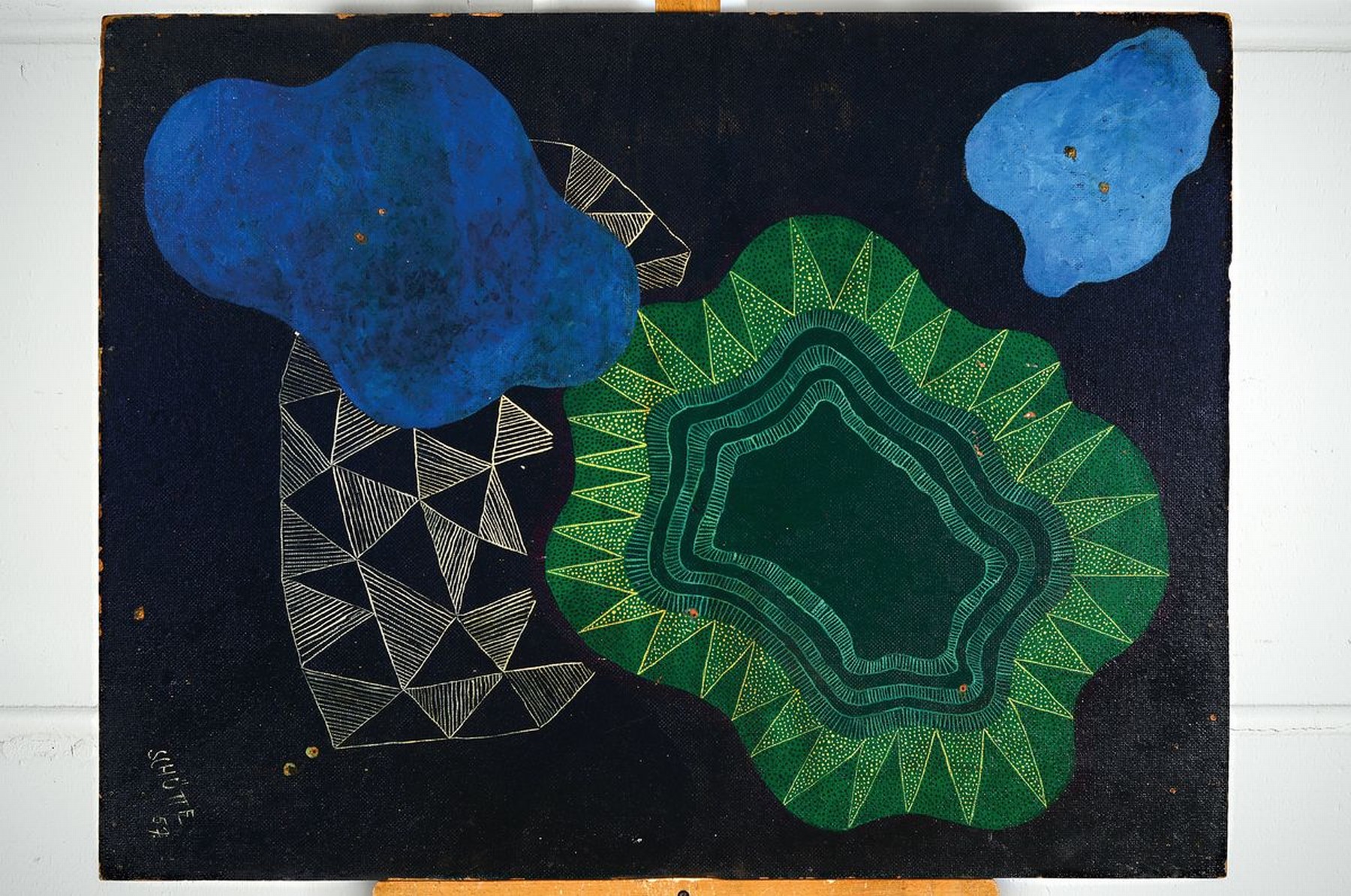 Detail k: Hermann Schütte, 1893 Osnabrück-1973 Hamburg , abstr. Darstellung, Öl/Malkarton, rechts unten sign. und dat. 57, ca. 89 x 68 cm