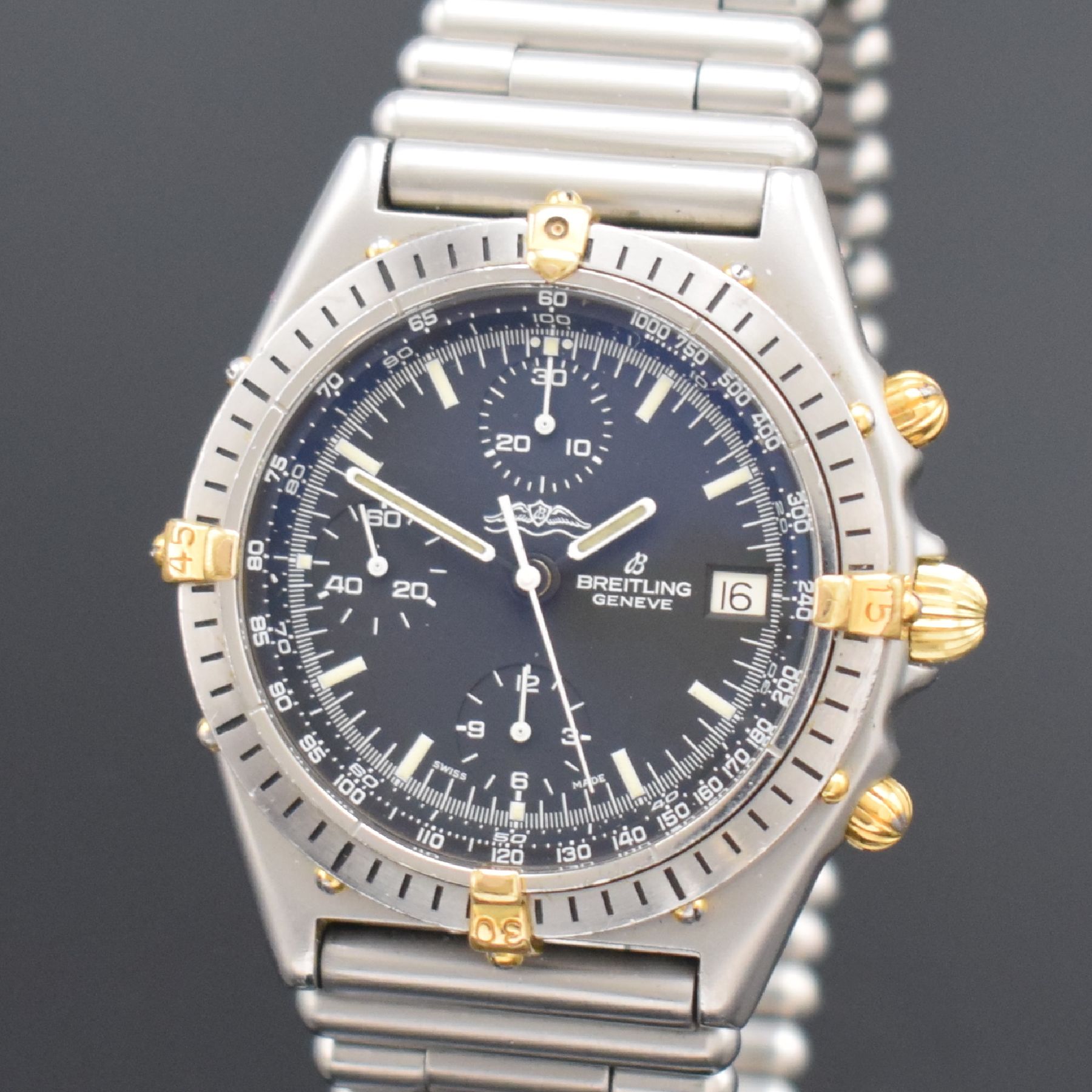 Detail a: BREITLING AOPA Referenz 81950 sehr seltener Chronomat der 1. Serie, Schweiz um 1984, Automatik, verschr. Stahlgeh., orig. Roleauxband m. dopp. ...