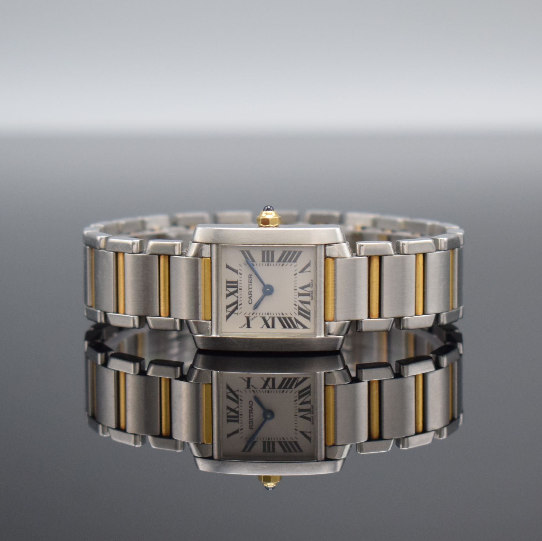 CARTIER Tank Francaise Damenarmbanduhr Referenz 2384, Schweiz um 2005, quarz, Edelstahl/Gold kombiniert inkl. Gliederband m. dopp. Faltschl., Boden ...