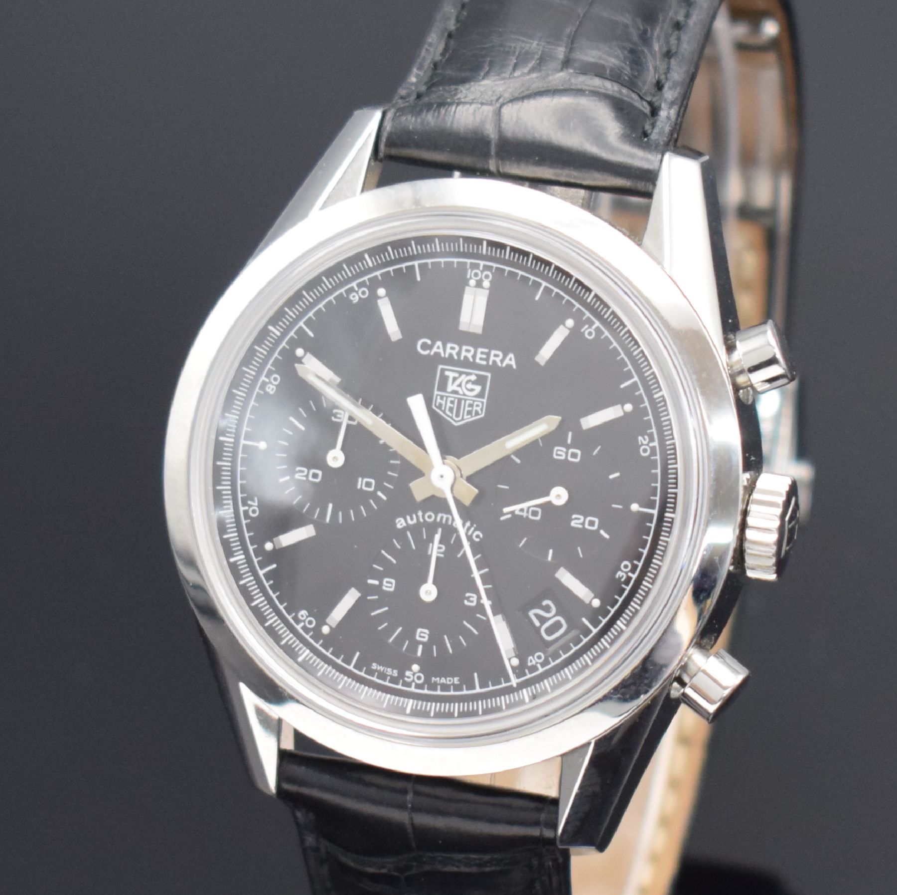 Detail a: TAG HEUER Armbandchronograph Carrera Referenz CV2111-0, Automatik, Edelstahlgeh. inkl. orig. Lederband m. orig. Faltschl., Boden verschr., schwarzes ...