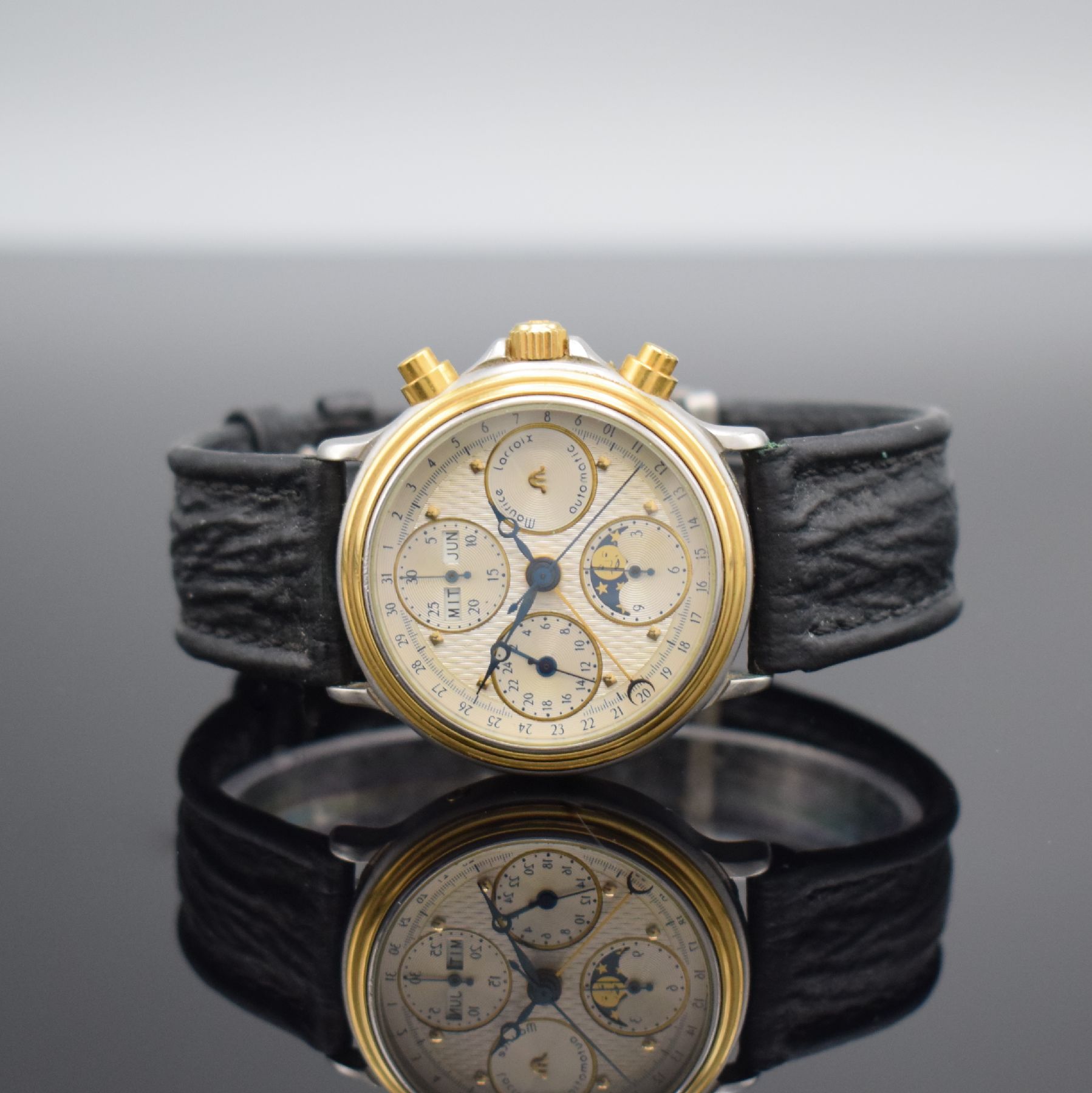 MAURICE LACROIX Armbandchronograph mit Vollkalender inklusive Mondphase Referenz 02336, Schweiz um 1990, Automatik, Edelstahl/Gold komb., ...