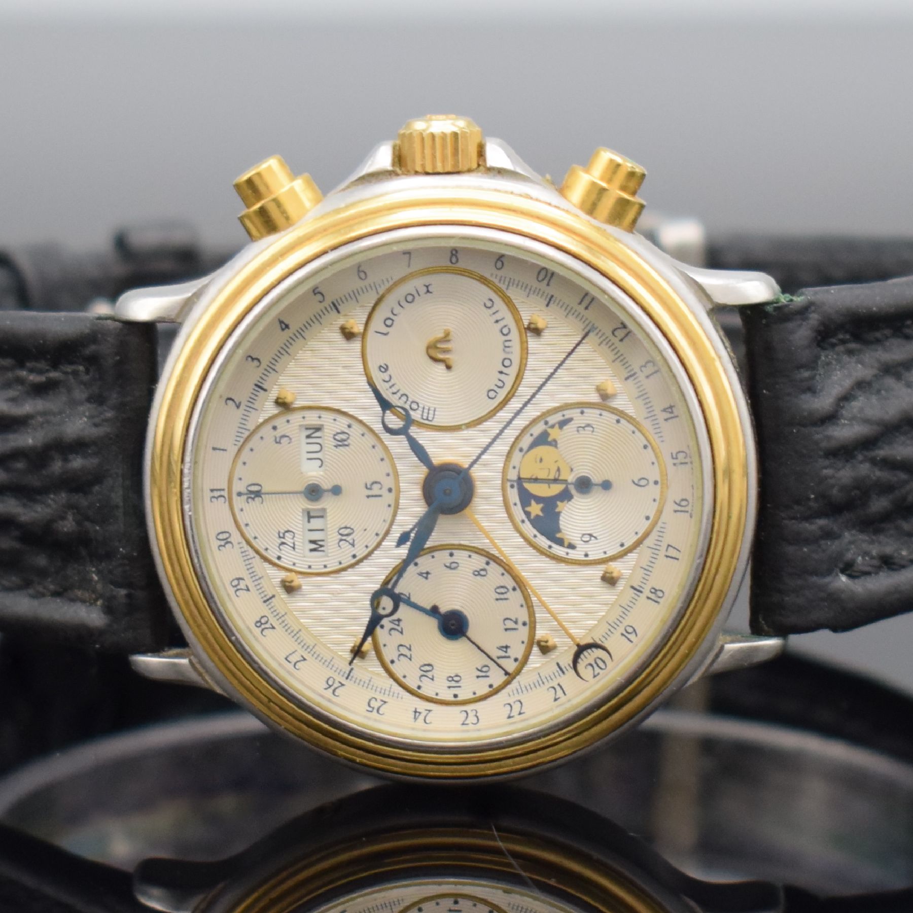 Detail a: MAURICE LACROIX Armbandchronograph mit Vollkalender inklusive Mondphase Referenz 02336, Schweiz um 1990, Automatik, Edelstahl/Gold komb., ...