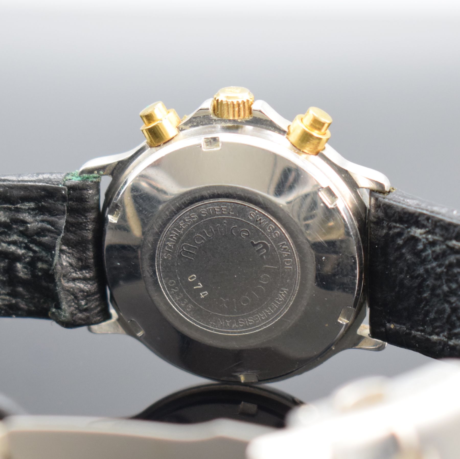 Detail e: MAURICE LACROIX Armbandchronograph mit Vollkalender inklusive Mondphase Referenz 02336, Schweiz um 1990, Automatik, Edelstahl/Gold komb., ...