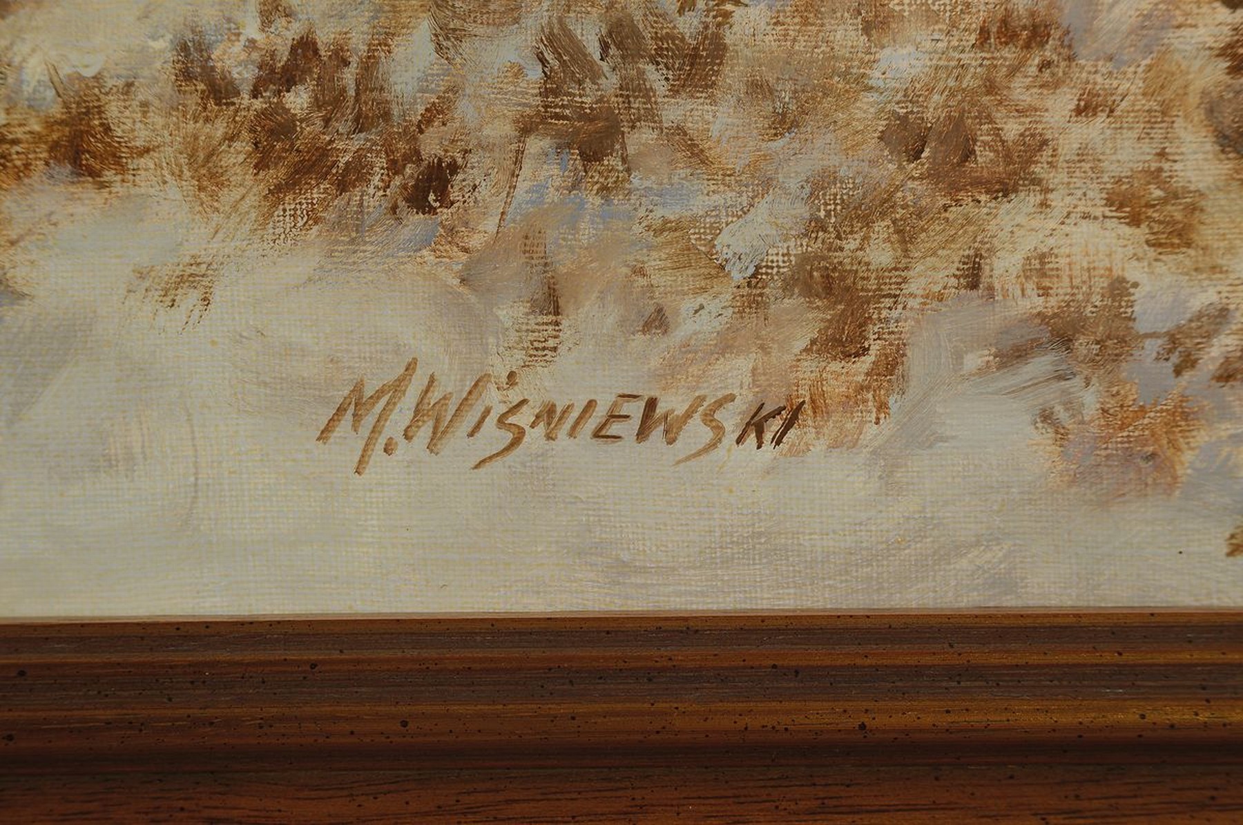 Detail a: Mieczyslaw Wisniewski, geb. 1925 Warschau, ausgebildet bei Prof. Adam Rychtarski, beeinflusst von Wojciech Kossak, hier: Winterlandschaft, ...