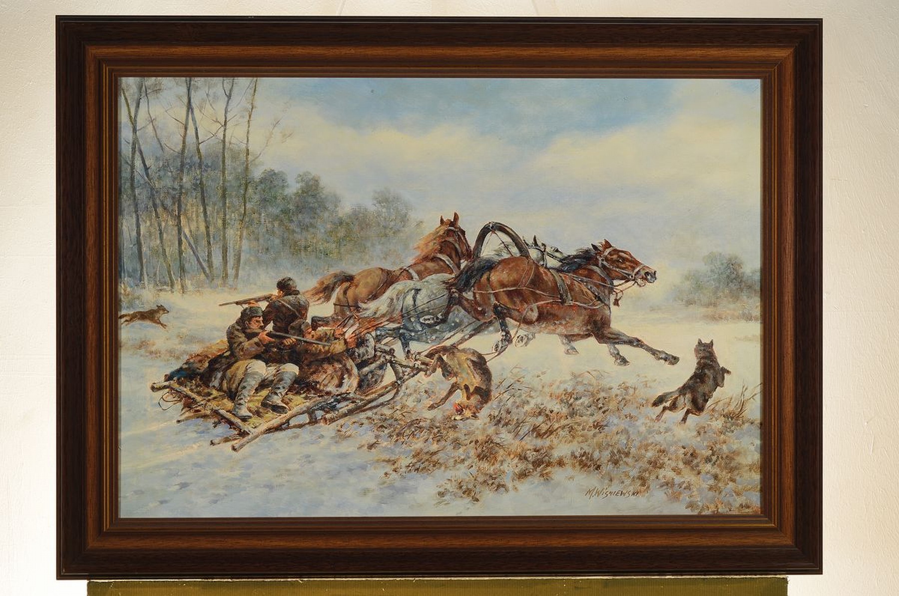 Detail k: Mieczyslaw Wisniewski, geb. 1925 Warschau, ausgebildet bei Prof. Adam Rychtarski, beeinflusst von Wojciech Kossak, hier: Winterlandschaft, ...