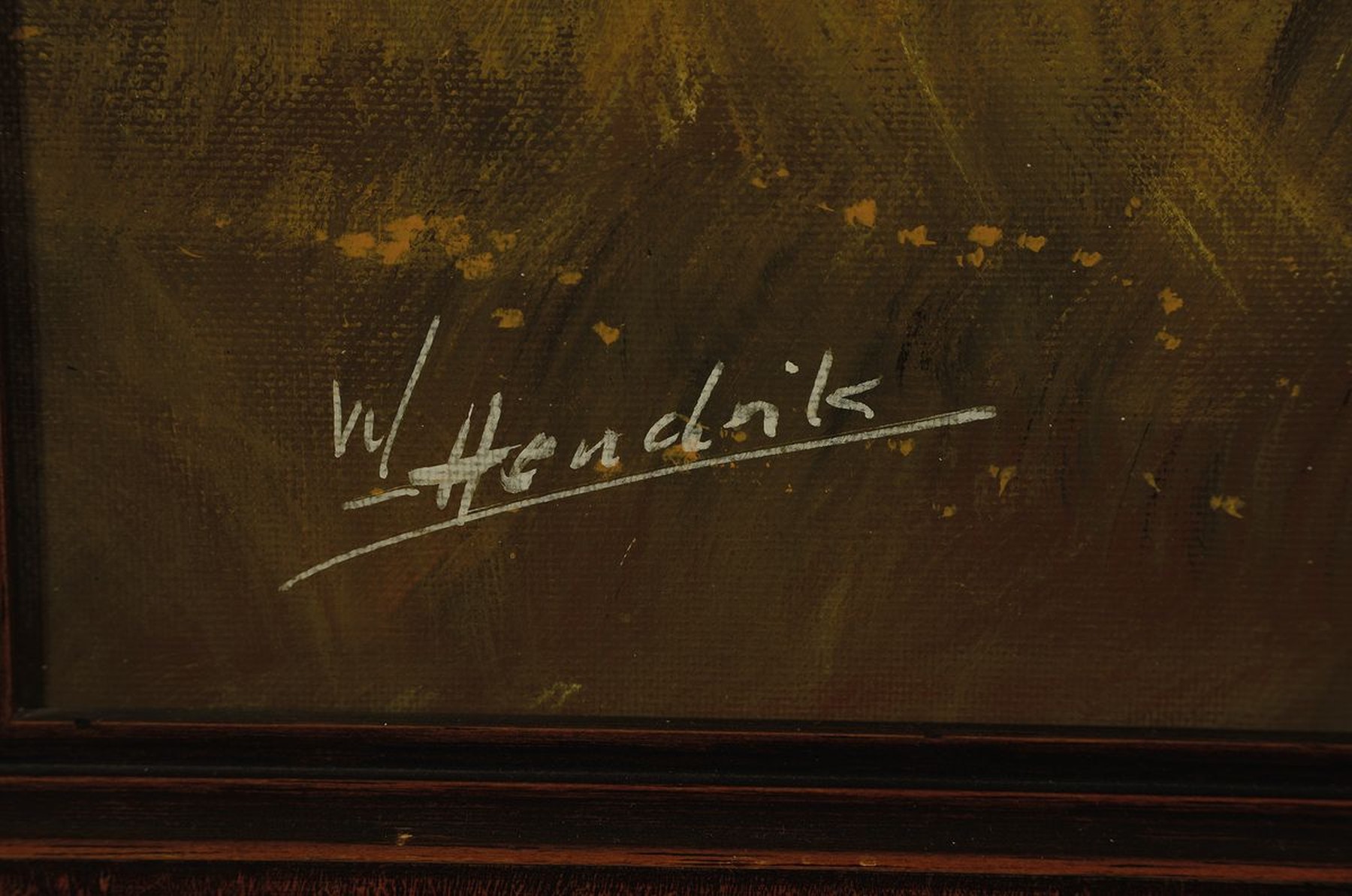 Detail a: W. Hendrik, geb. 1930 im Breisgau, Weite Voralpenlandschaft mit Bachlauf und einer Ernteszene rechts, Öl/Lwd, links unten signiert, ca. 60x70cm, R. ...