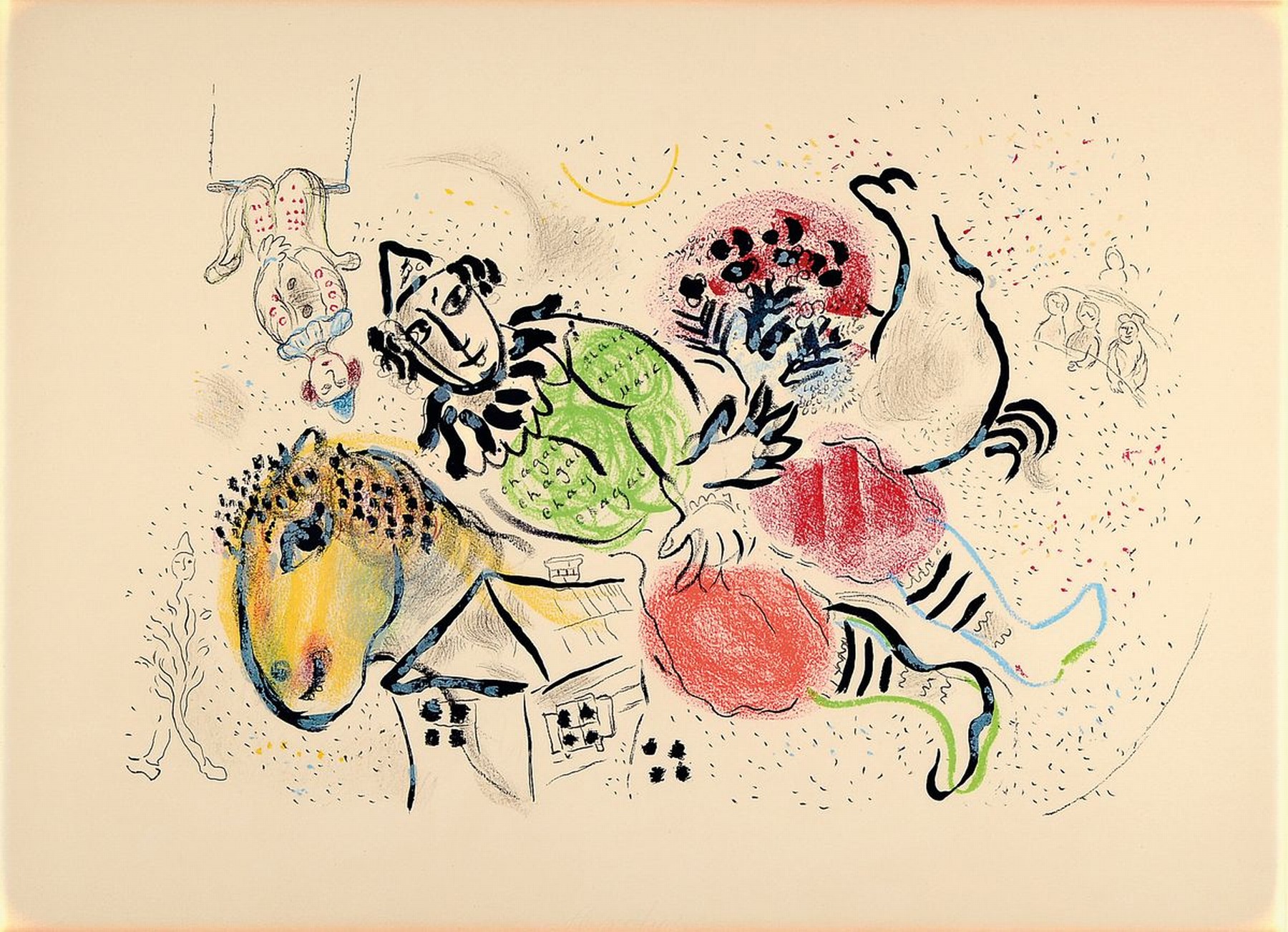 Marc Chagall, 1887-1985, Farblithographie, Akrobaten, ca. 37x53cm, PP, u.Gl., R. ca. 72x89cm