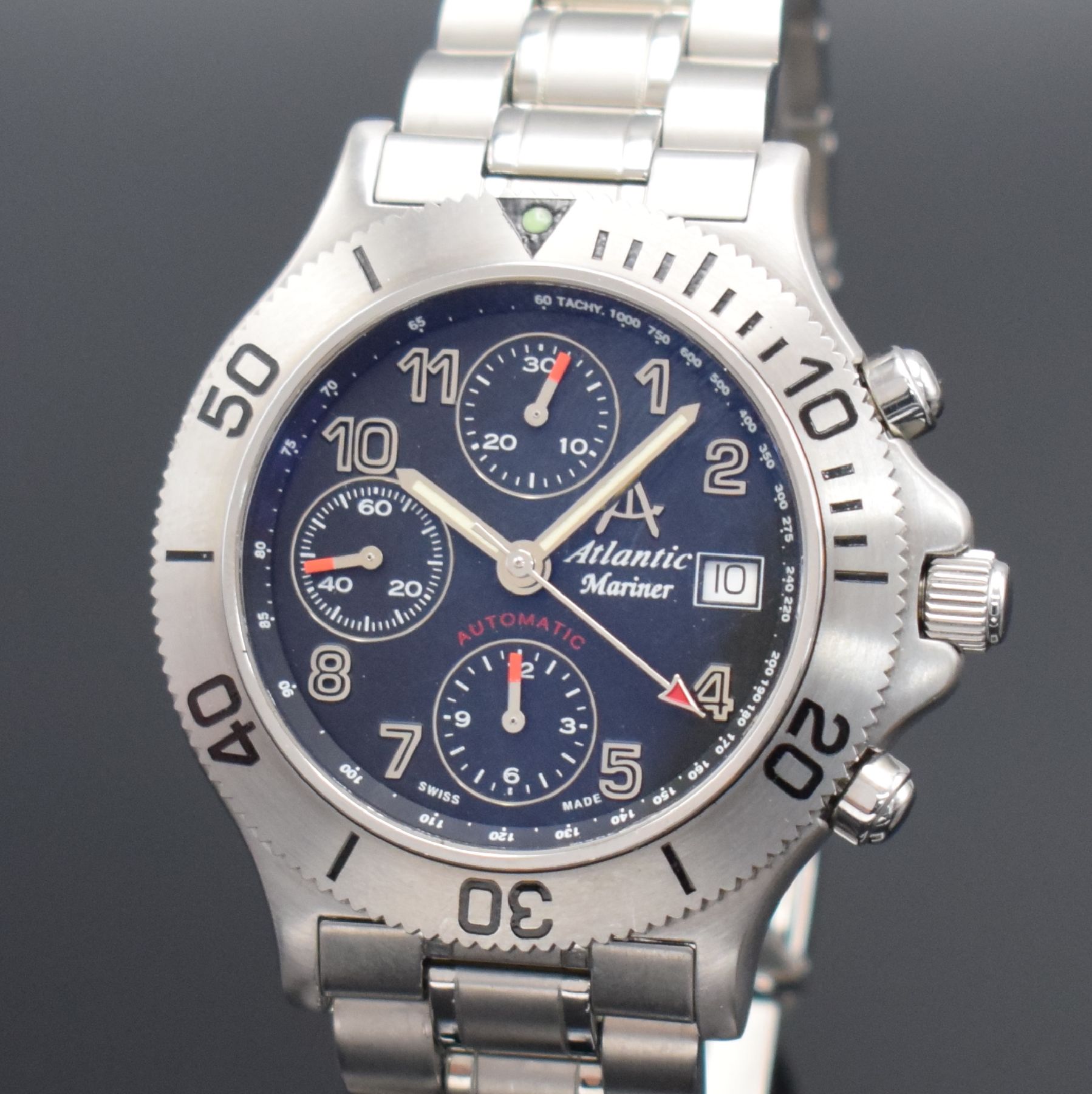 Detail a: ATLANTIC Mariner Herrenarmbanduhr mit Chronograph in Edelstahl, Schweiz um 2000, Automatik, verschr. Geh., orig. Gliederband m. Faltschl., eins. ...