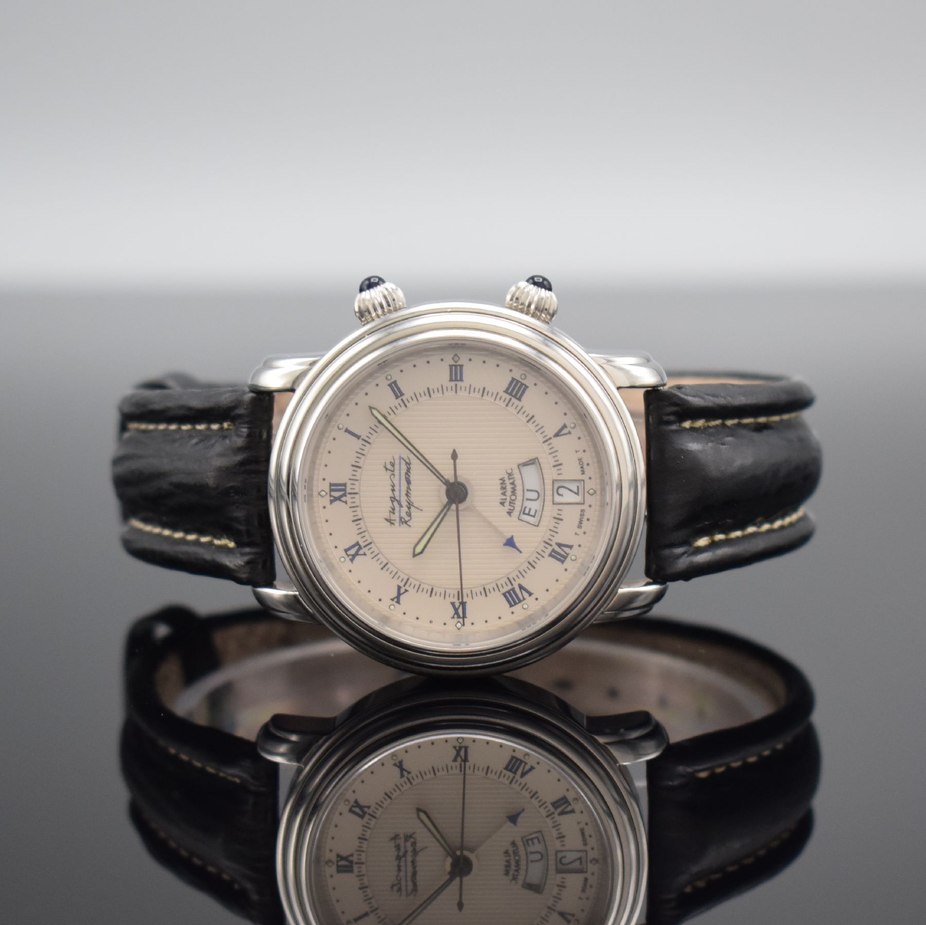 AUGUSTE REYMOND limitierter Armbandwecker, Schweiz um 1997, limitiert auf 100 Stück, Automatik, Ref. 611050, beids. vergl. Edelstahlgeh. inkl. orig. ...