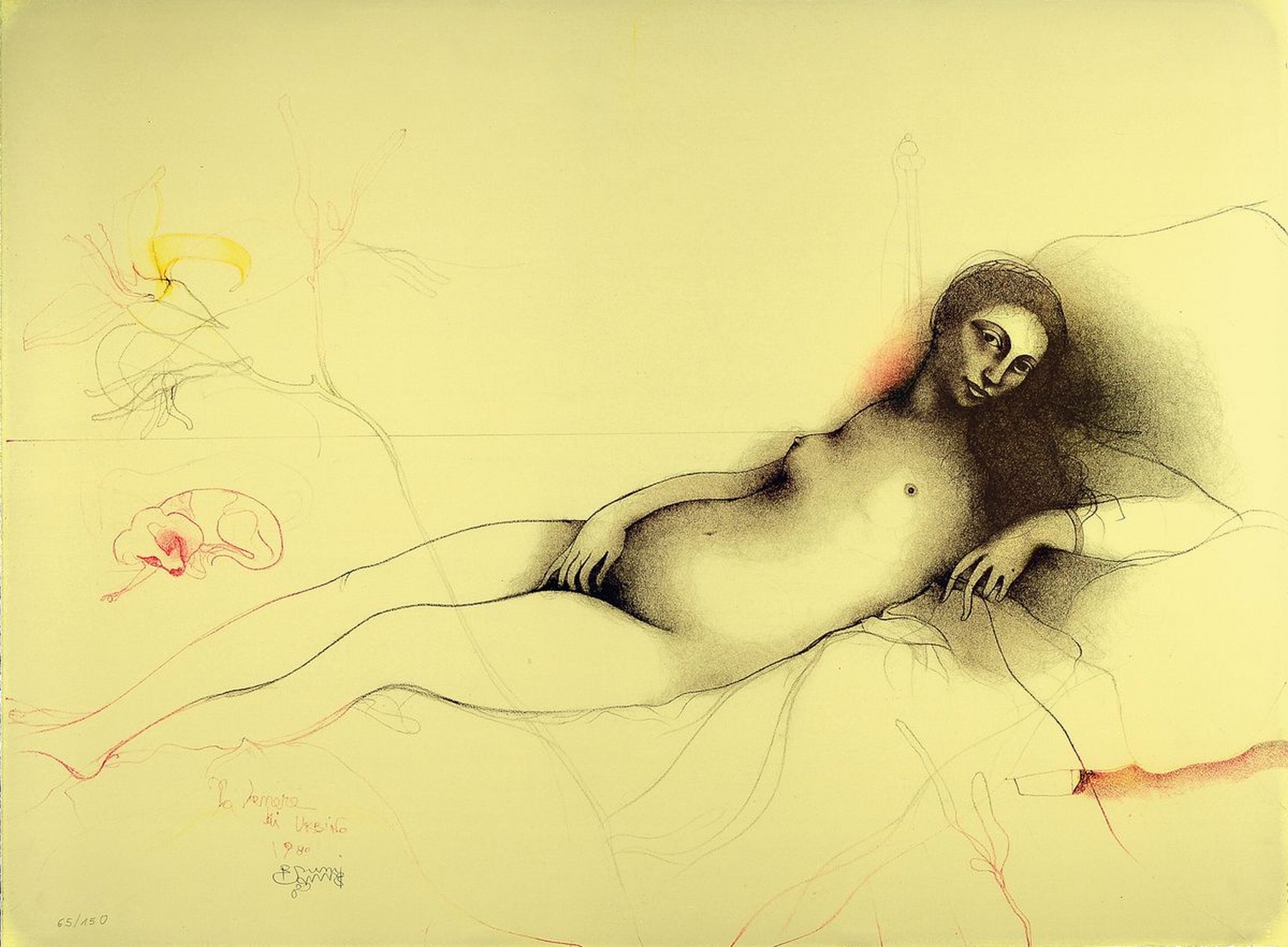 Bruno Bruni, geb. 1935 Gradera, liegender weiblicher Akt, La Venere di Urbino da Tiziano, Farblithographie, handsigniert, nummeriert 65/150, unter ...
