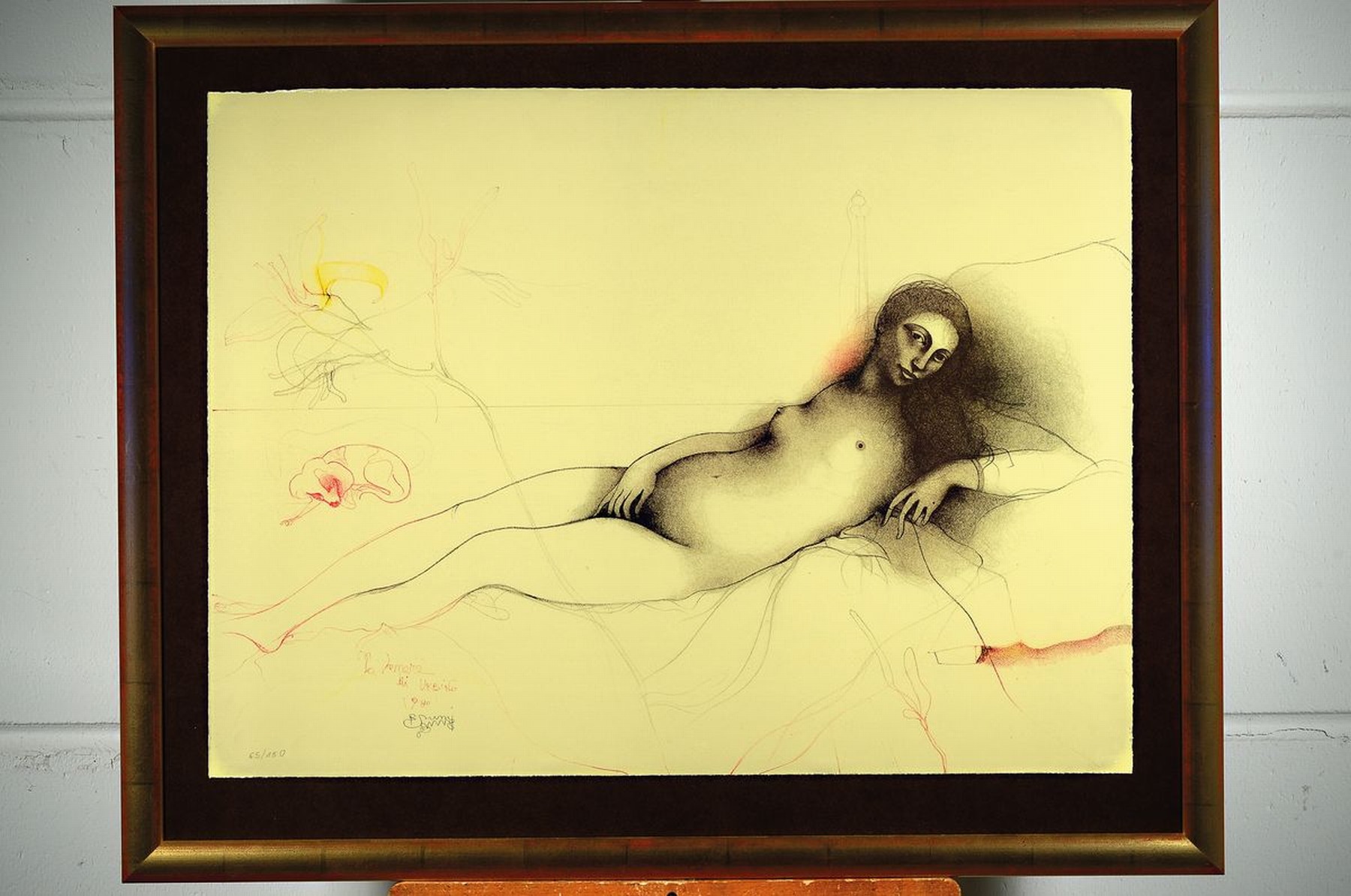 Detail k: Bruno Bruni, geb. 1935 Gradera, liegender weiblicher Akt, La Venere di Urbino da Tiziano, Farblithographie, handsigniert, nummeriert 65/150, unter ...
