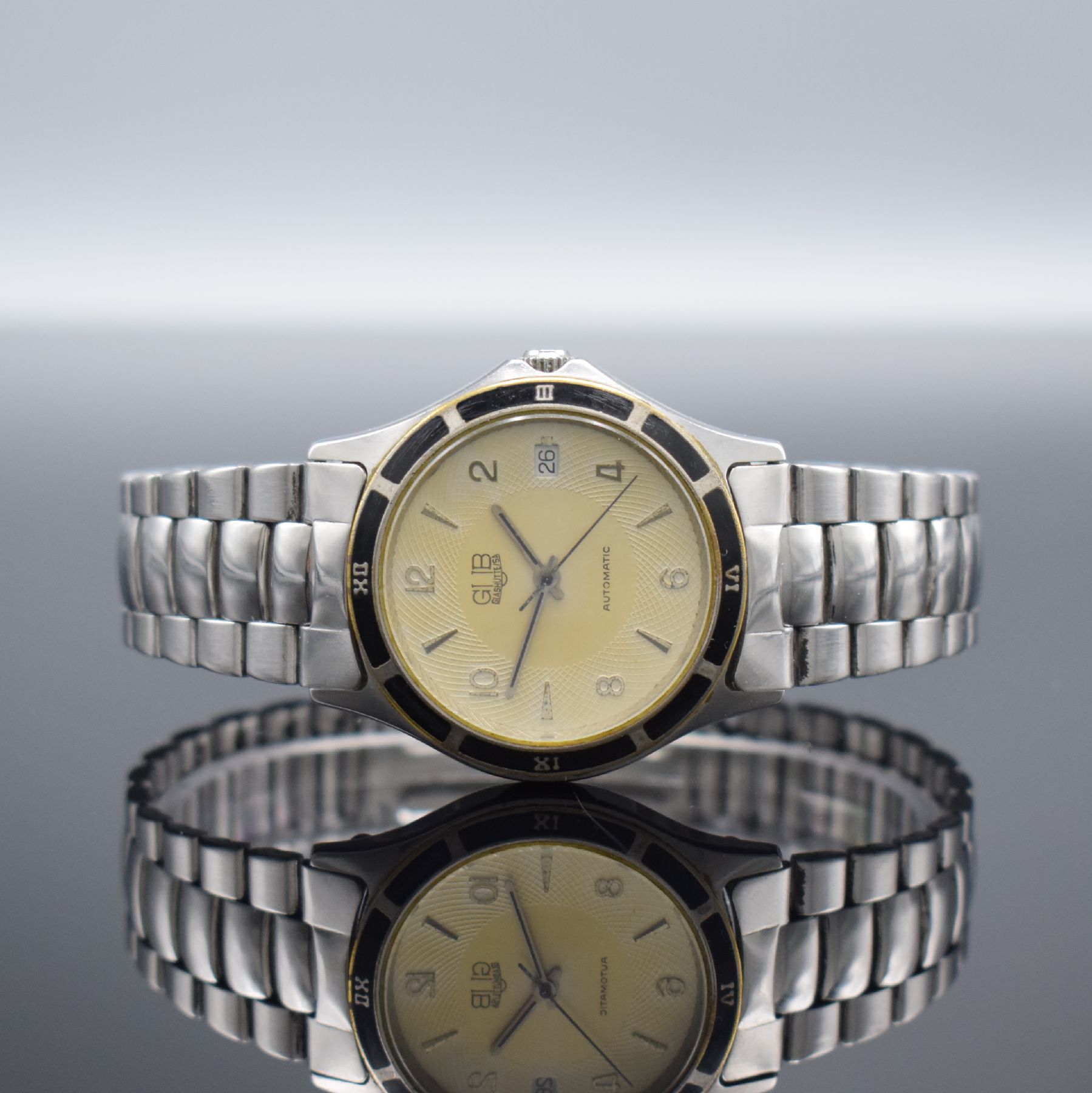 GUB Automatik Herrenarmbanduhr, eine der ersten Serien nach der Wende mit Basiskal. ETA 2824-2, Edelstahlgeh., beids. vergl., Boden &Glasrand ...