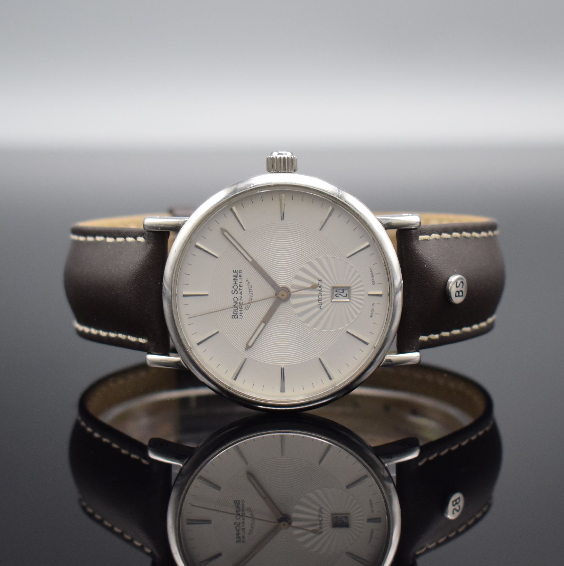 BRUNO SÖHNLE Uhrenatelier Glashütte Armbanduhr Lagomat Referenz 1096, Automatik, Deutschland um 2018, Edelstahlgeh. inkl. orig. Lederband m. orig. ...