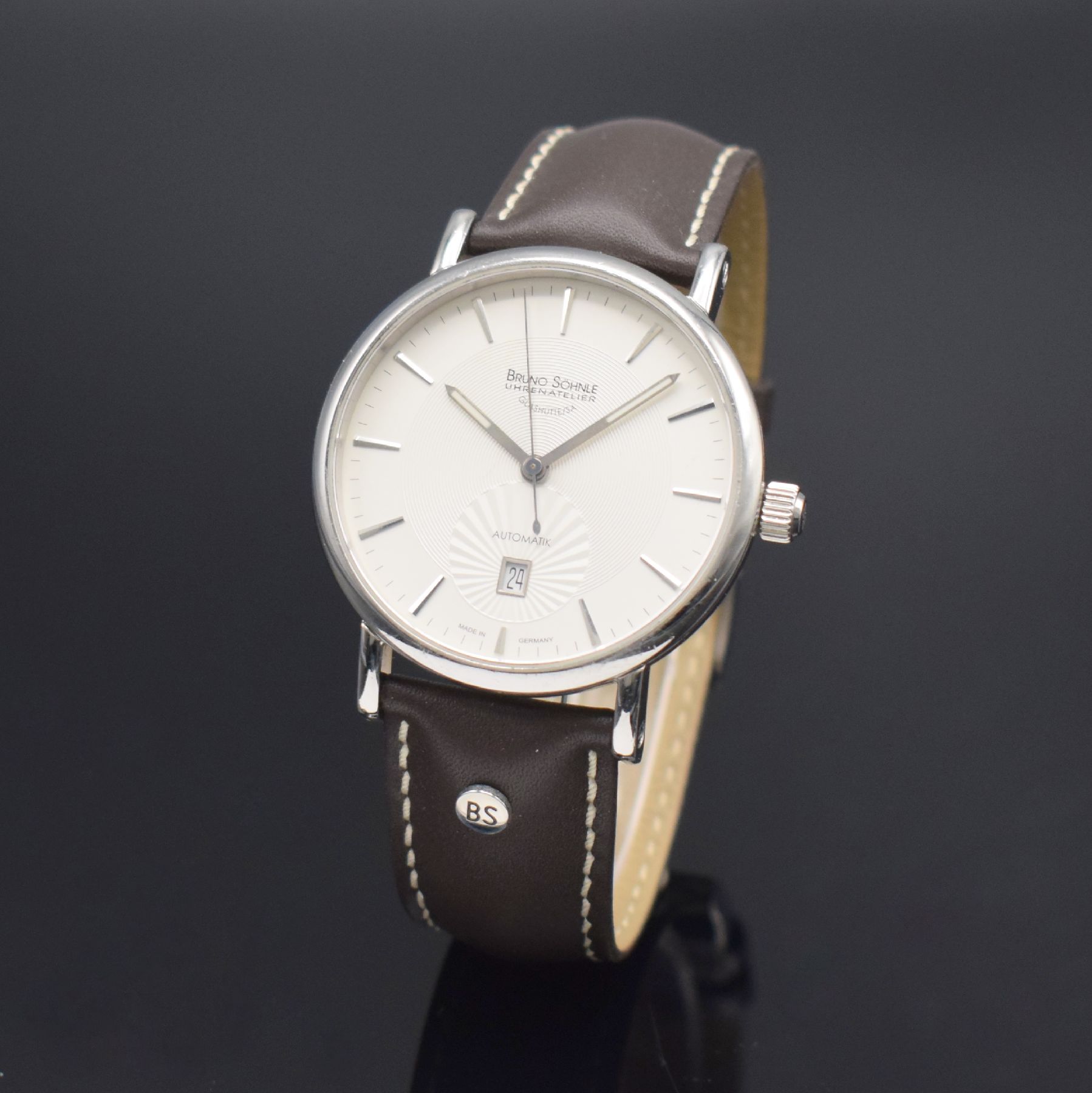 Detail b: BRUNO SÖHNLE Uhrenatelier Glashütte Armbanduhr Lagomat Referenz 1096, Automatik, Deutschland um 2018, Edelstahlgeh. inkl. orig. Lederband m. orig. ...