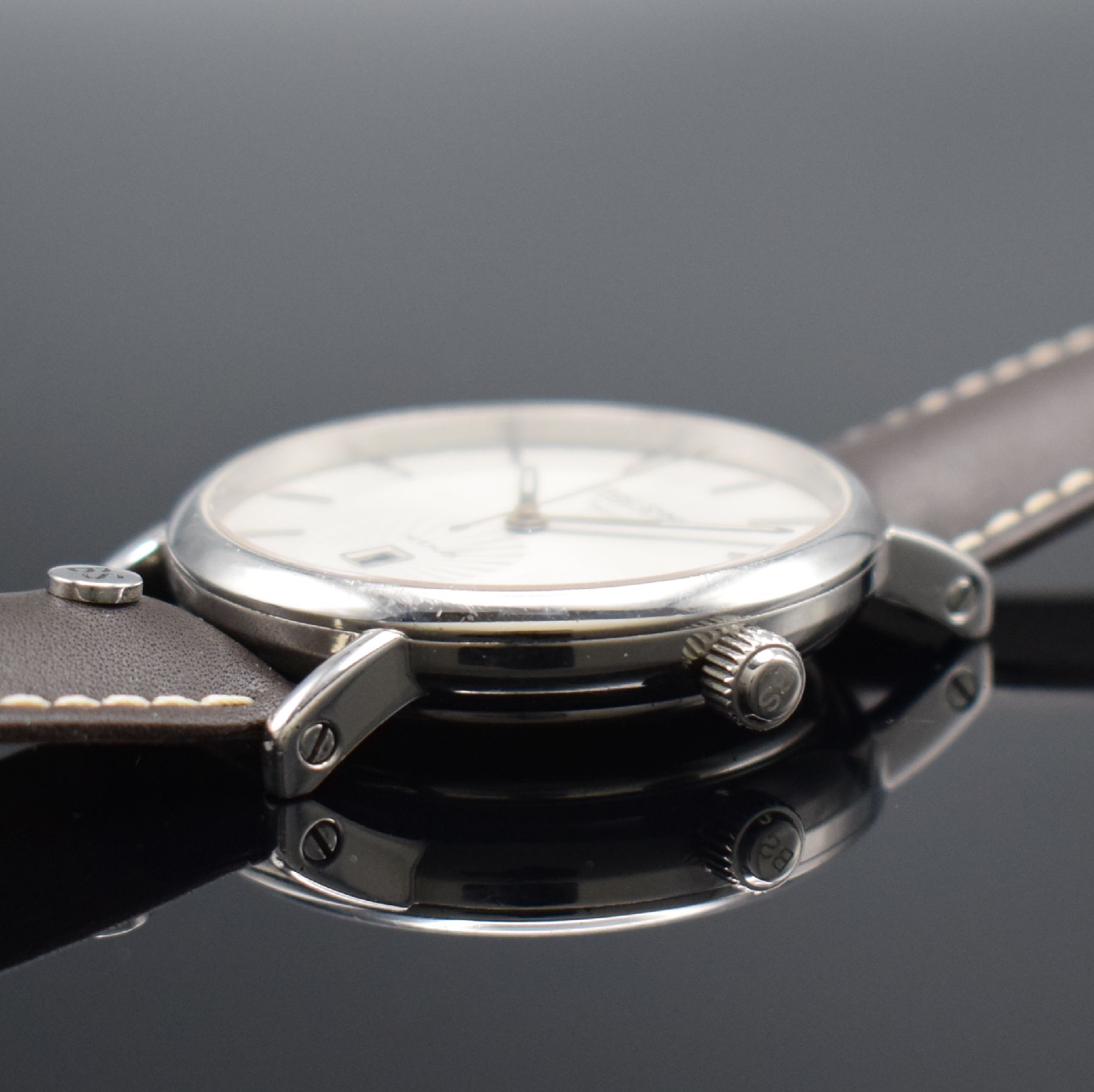 Detail e: BRUNO SÖHNLE Uhrenatelier Glashütte Armbanduhr Lagomat Referenz 1096, Automatik, Deutschland um 2018, Edelstahlgeh. inkl. orig. Lederband m. orig. ...