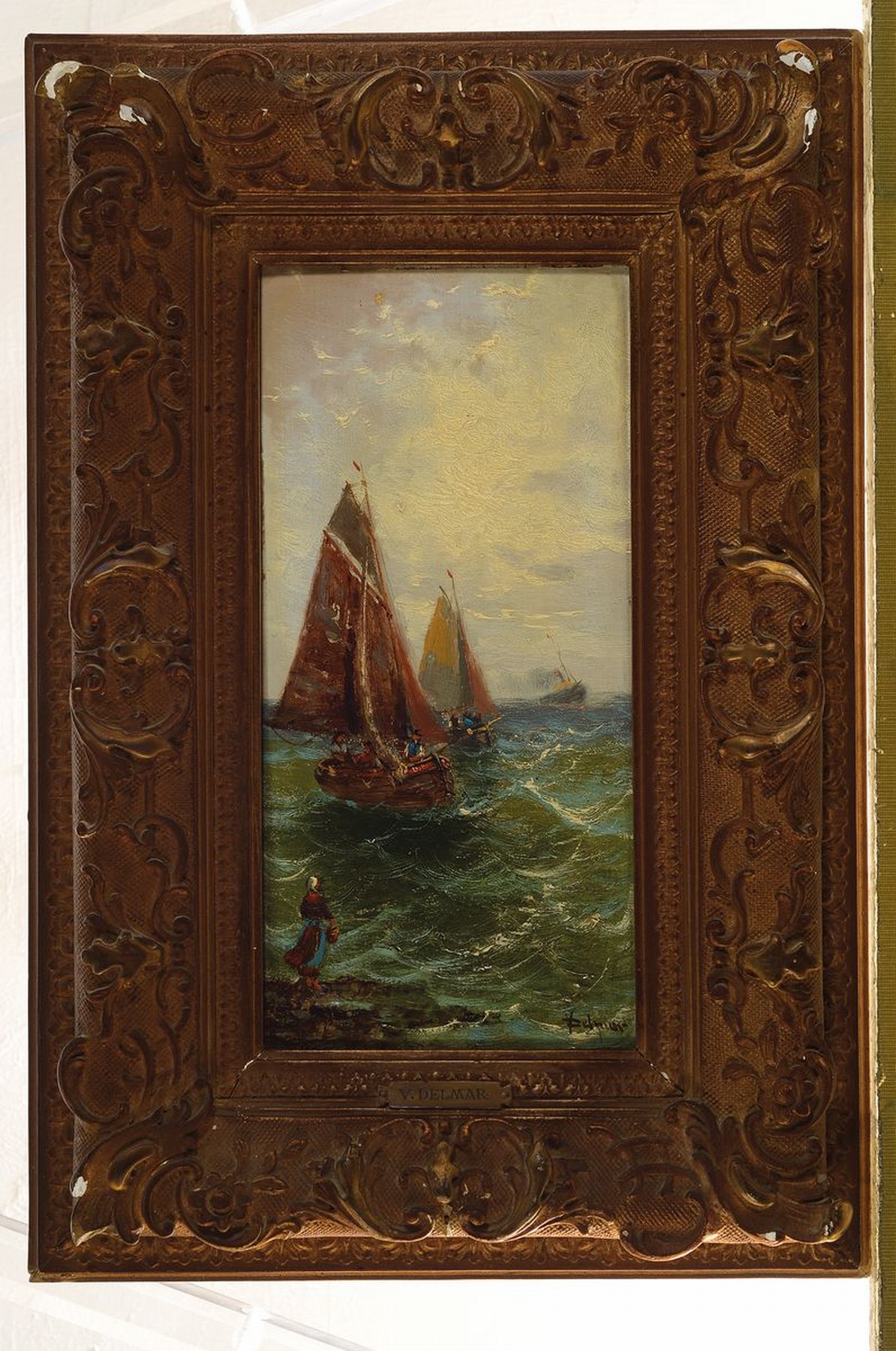 Detail k: V. Delmar, tätig nach 1900, französischer Marinemaler, Zwei Seestücke: je Ansicht von Fischerbooten auf bewegter See, rechts unten signiert, ...
