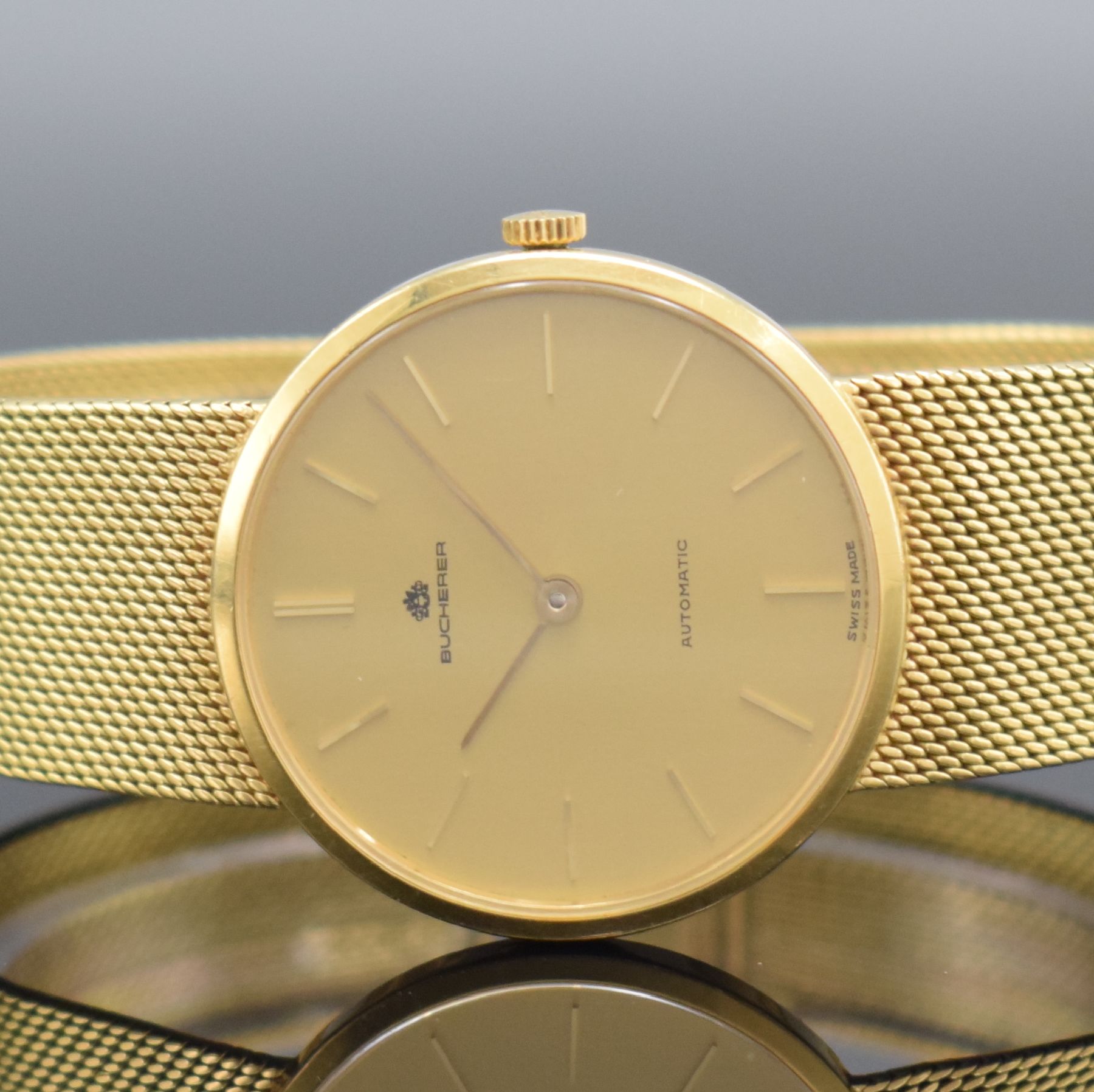 Detail a: CHOPARD / BUCHERER Herrenarmbanduhr in GG 750/000 Referenz 1022, Schweiz um 1980, Automatik, 2-teil. Geh., Boden aufgedr., GG 750/000 Milanaiseband, ...
