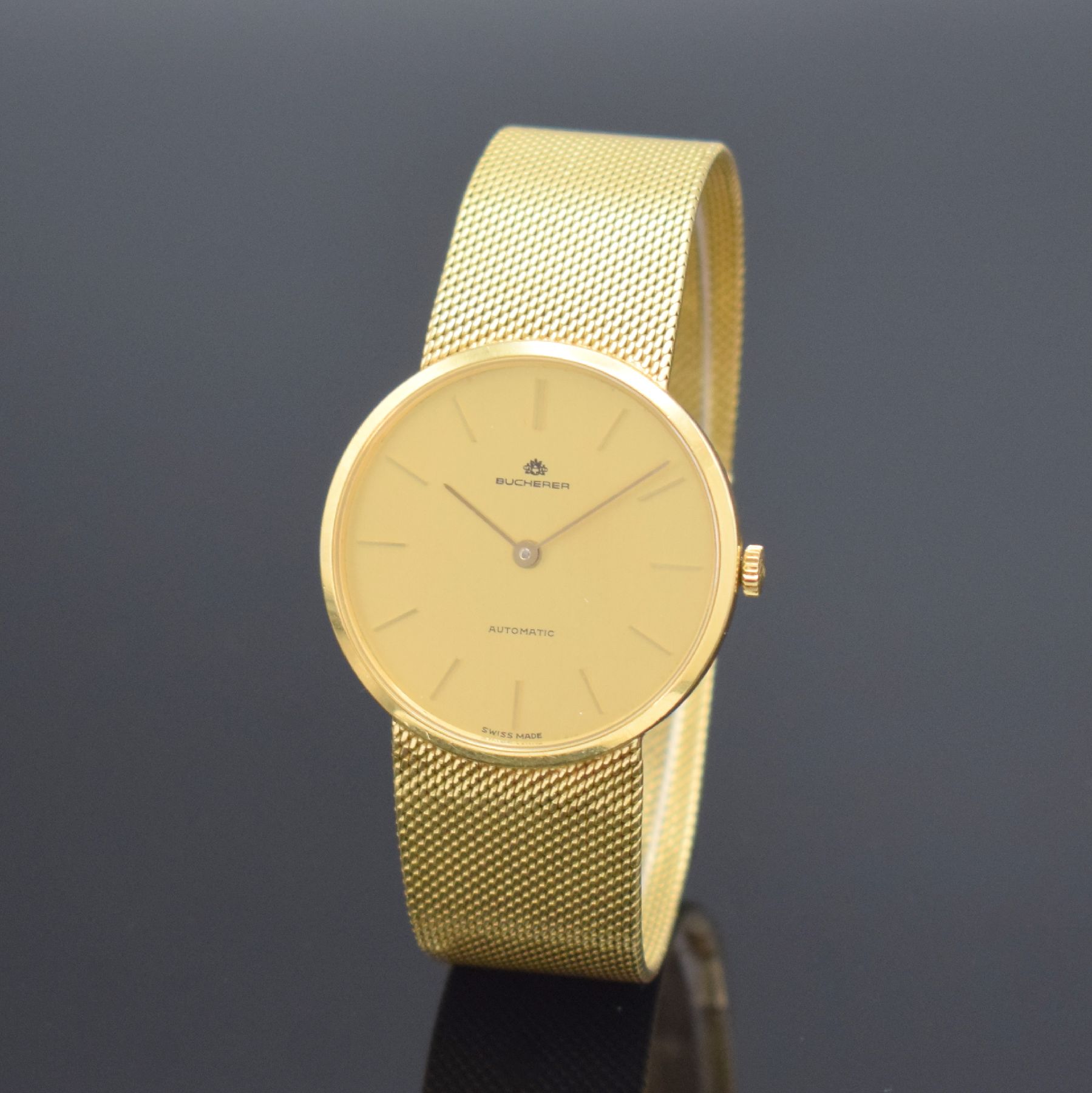 Detail b: CHOPARD / BUCHERER Herrenarmbanduhr in GG 750/000 Referenz 1022, Schweiz um 1980, Automatik, 2-teil. Geh., Boden aufgedr., GG 750/000 Milanaiseband, ...