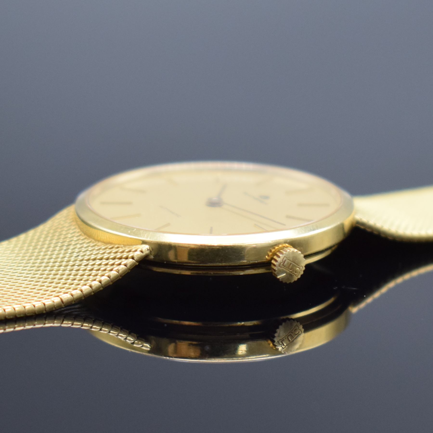 Detail d: CHOPARD / BUCHERER Herrenarmbanduhr in GG 750/000 Referenz 1022, Schweiz um 1980, Automatik, 2-teil. Geh., Boden aufgedr., GG 750/000 Milanaiseband, ...