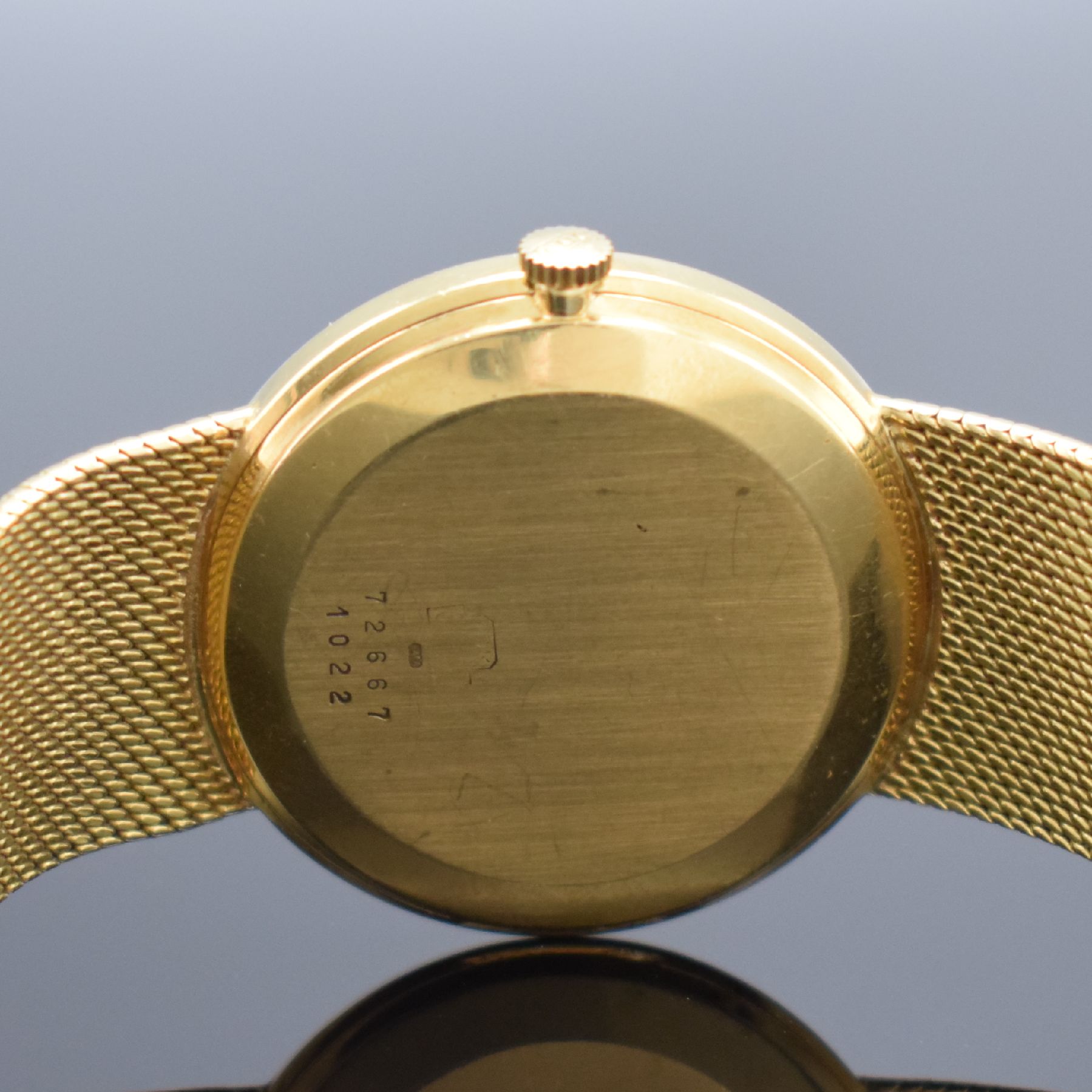 Detail e: CHOPARD / BUCHERER Herrenarmbanduhr in GG 750/000 Referenz 1022, Schweiz um 1980, Automatik, 2-teil. Geh., Boden aufgedr., GG 750/000 Milanaiseband, ...