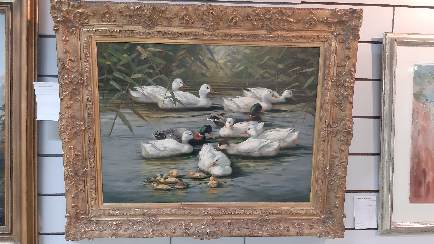 Detail c: Hubert Kaplan, geb. 1940 in München, Enten auf dem See, 11 Enten und 7 Küken, Öl/Lwd, links unten signiert und dat. 92, ca. 60x80cm, R. ca. ...
